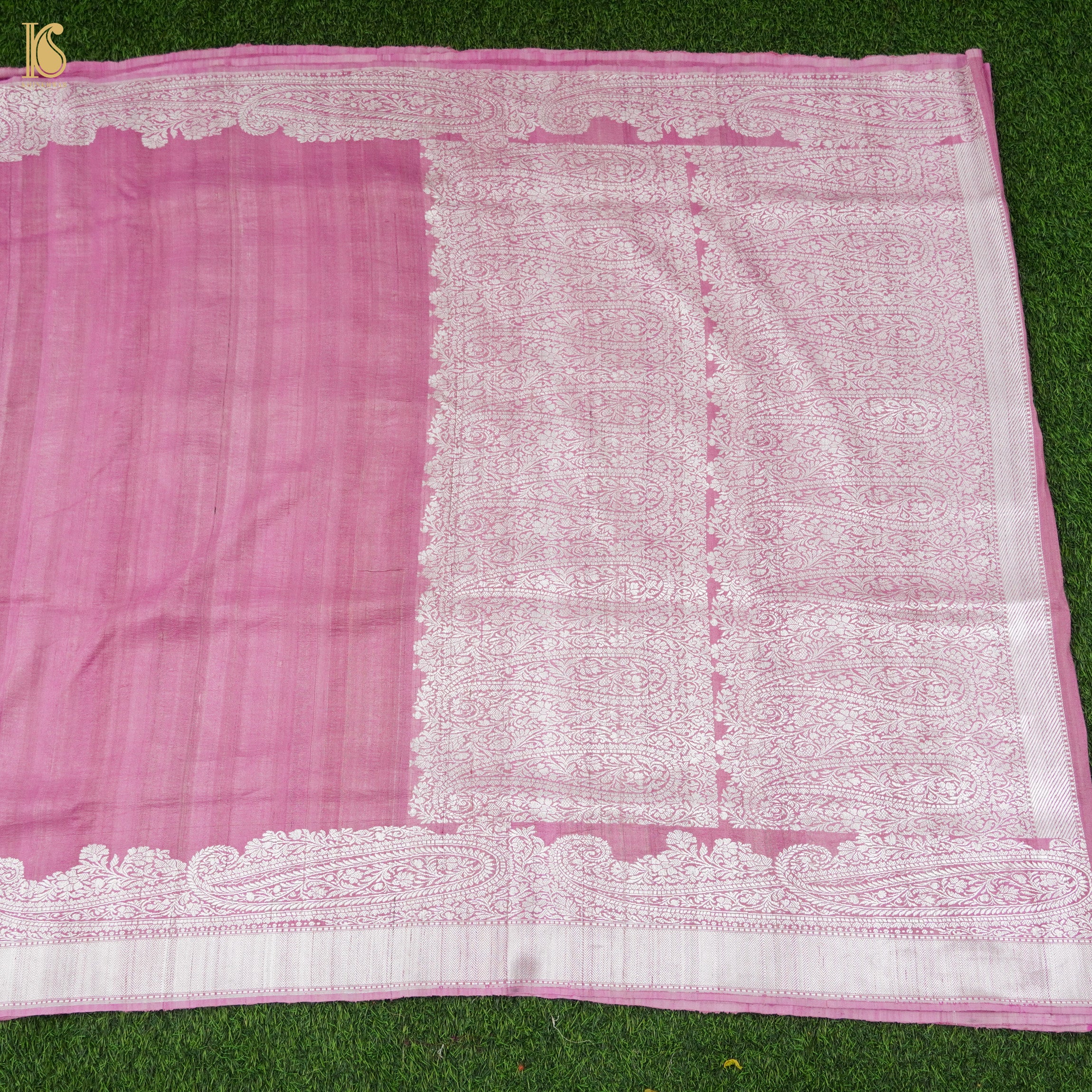 Puce Pink Pure Tussar by Georgette Silk Handloom Banarasi Saree - Khinkhwab