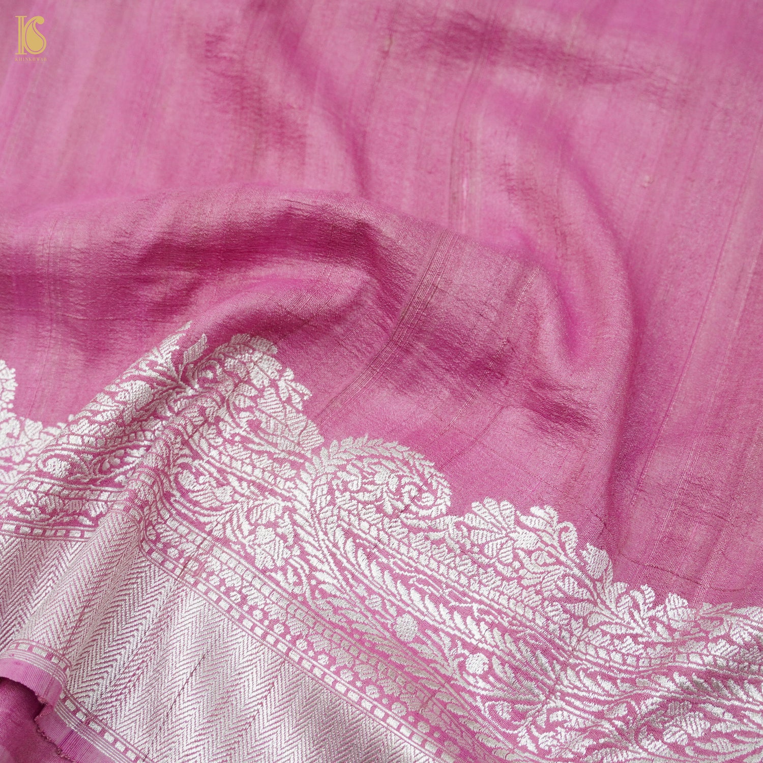 Puce Pink Pure Tussar by Georgette Silk Handloom Banarasi Saree - Khinkhwab