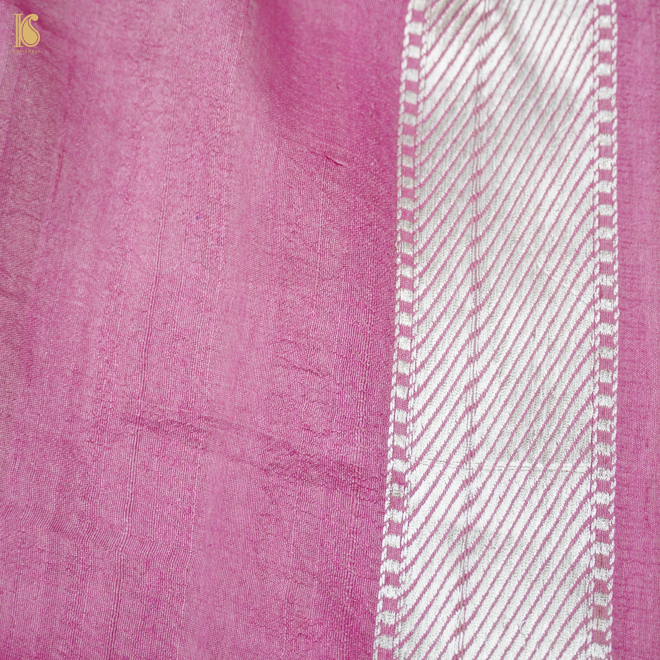 Puce Pink Pure Tussar by Georgette Silk Handloom Banarasi Saree - Khinkhwab