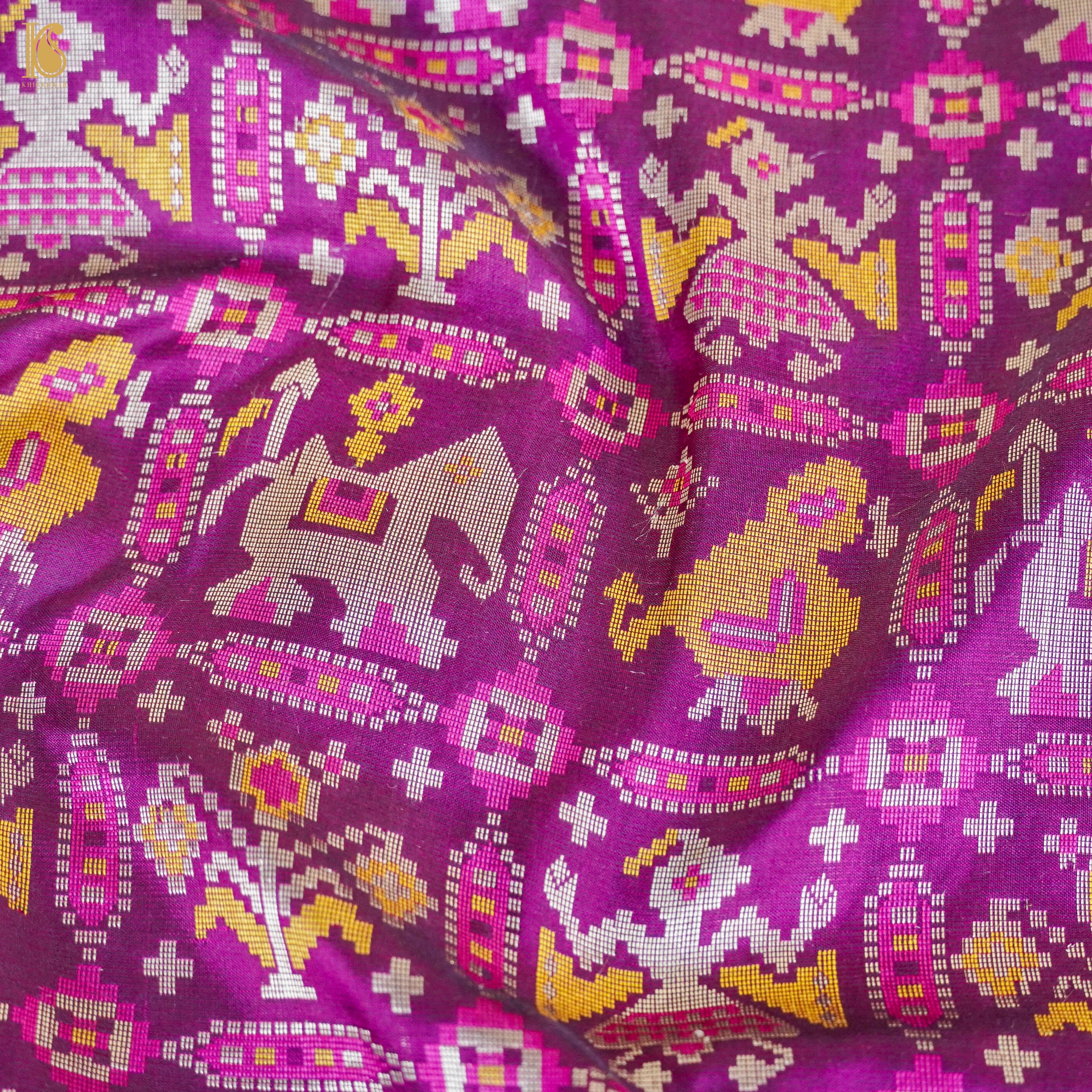 Seance Purple Handwoven Pure Katan Silk Banarasi Patola Saree - Khinkhwab
