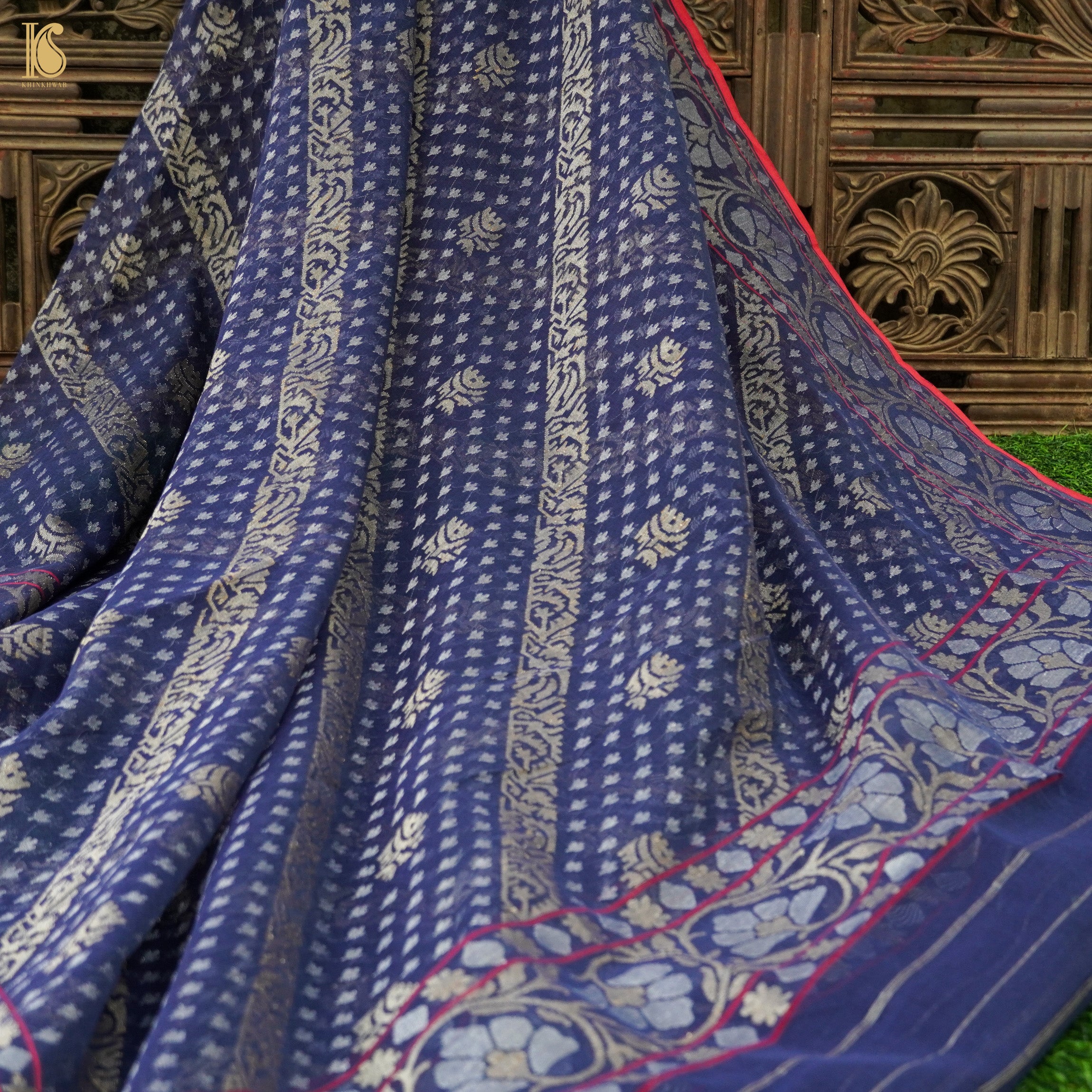 Neelambari Pure Cotton Real Silver Zari Handloom Banarasi Dupatta - Khinkhwab