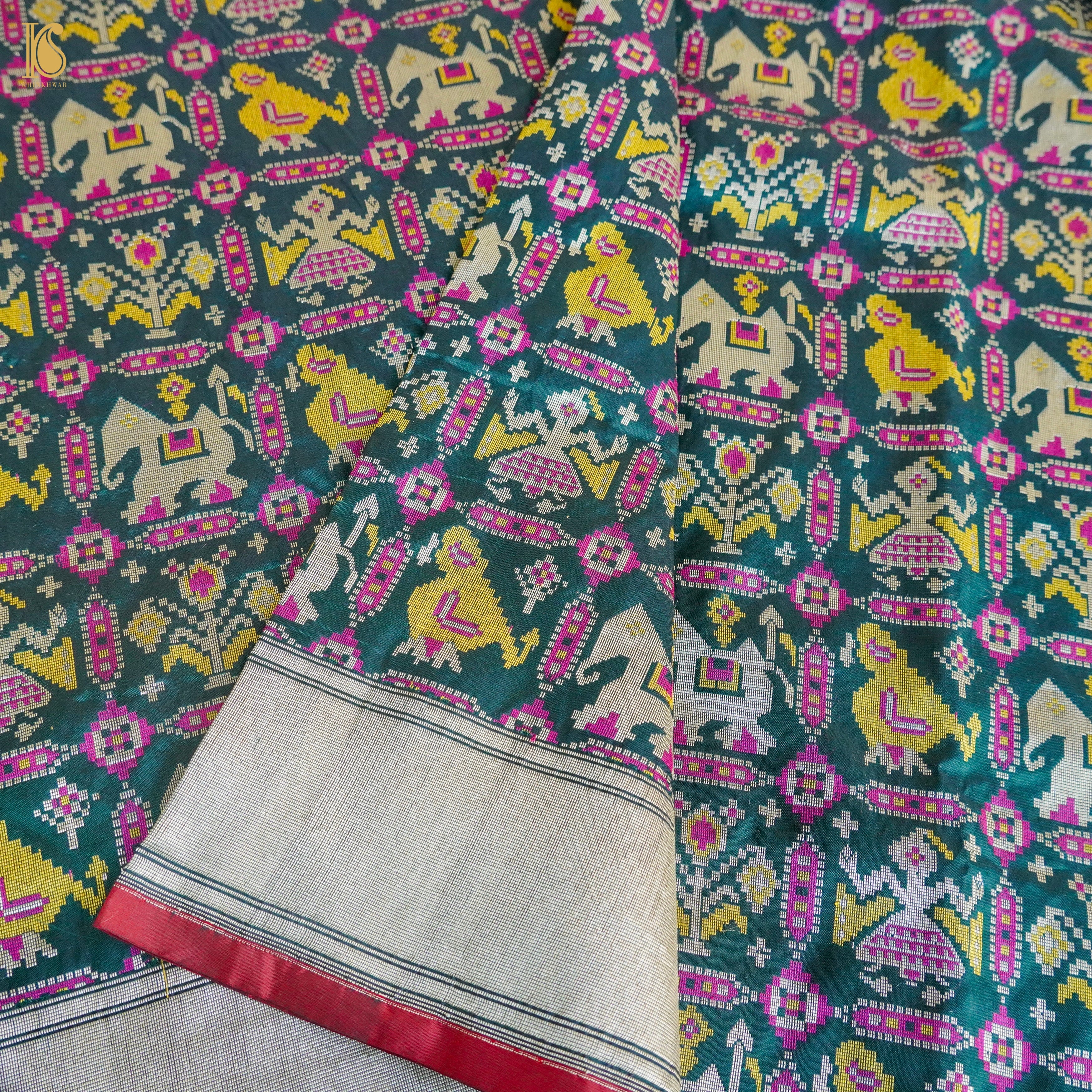 Teal Blue Handwoven Pure Katan Silk Banarasi Patola Saree - Khinkhwab