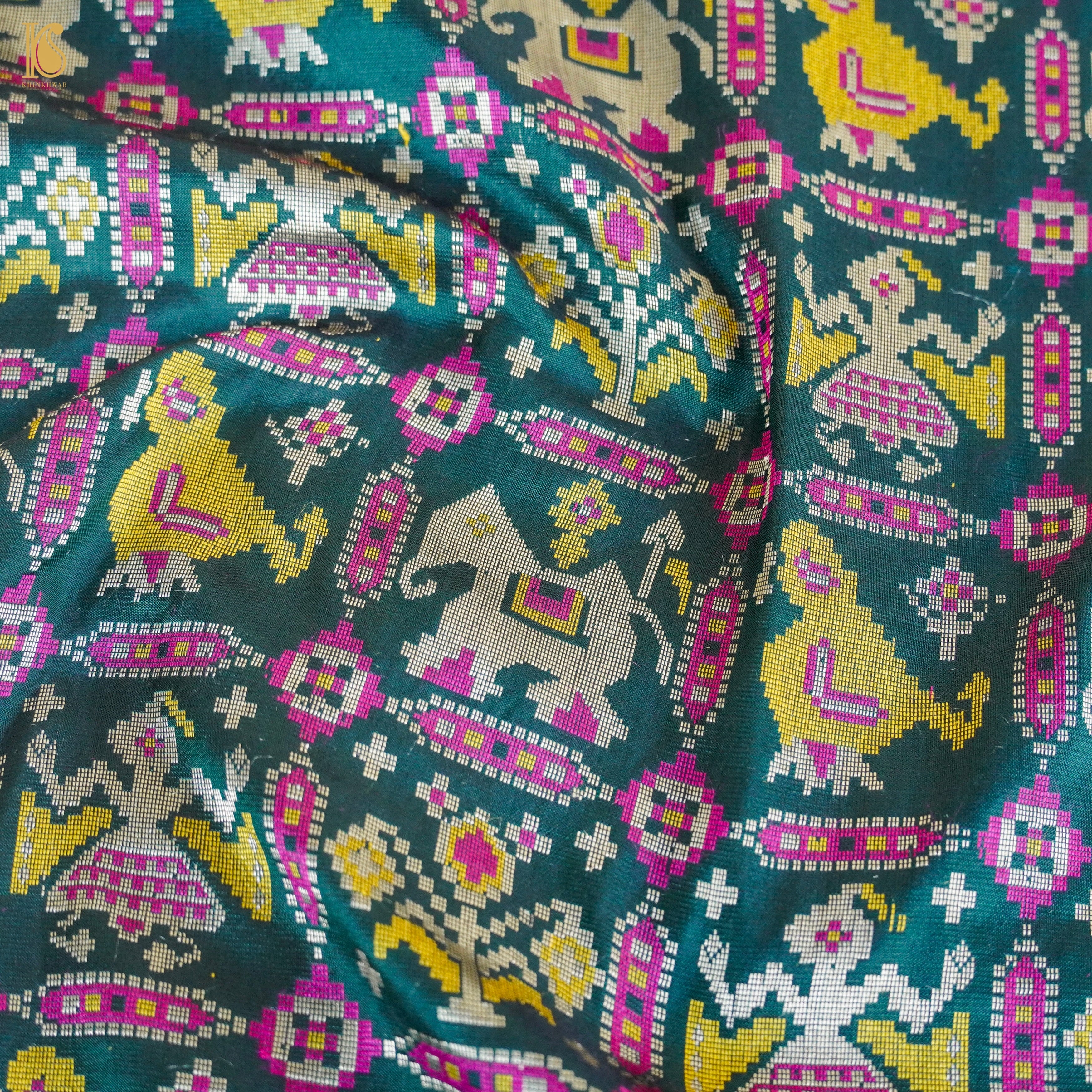 Teal Blue Handwoven Pure Katan Silk Banarasi Patola Saree - Khinkhwab