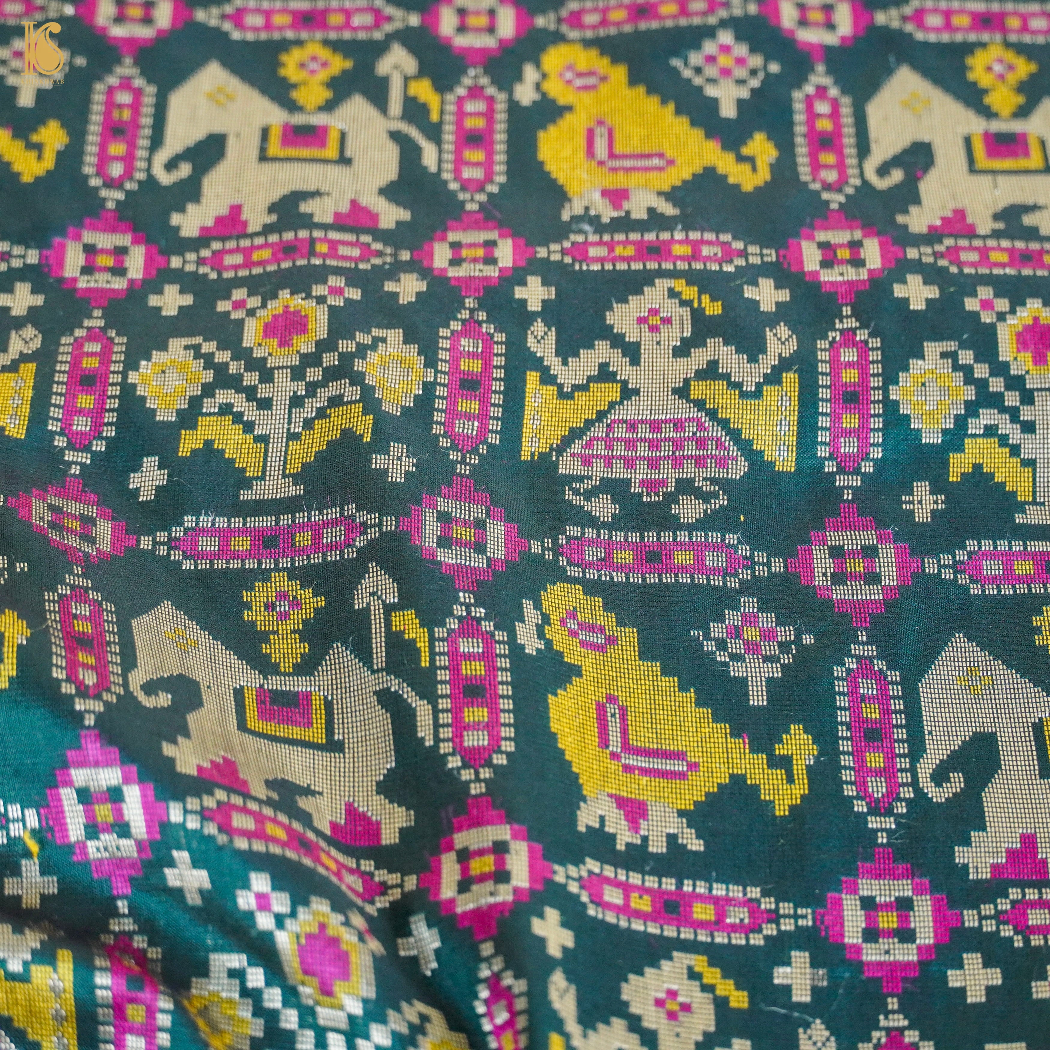 Teal Blue Handwoven Pure Katan Silk Banarasi Patola Saree - Khinkhwab
