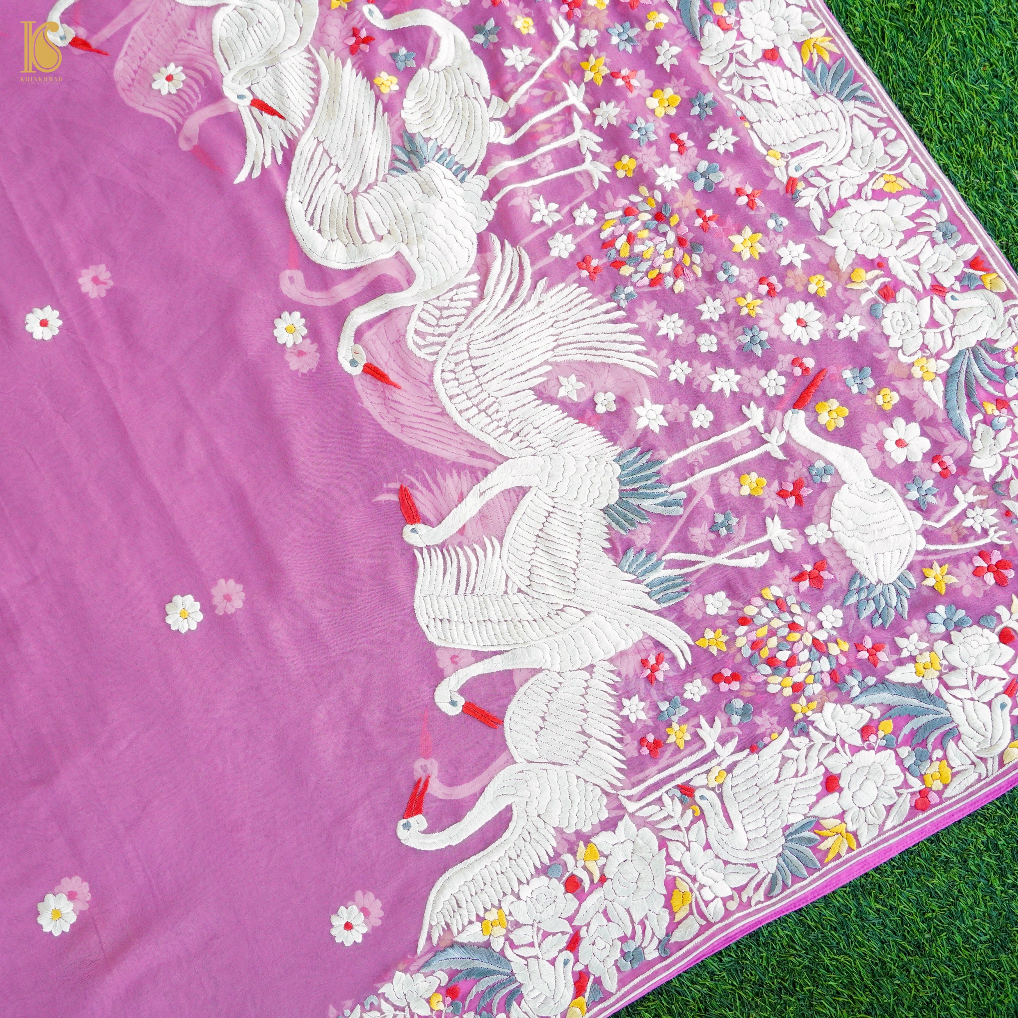 Parsi Gara Organza Pink Dupatta