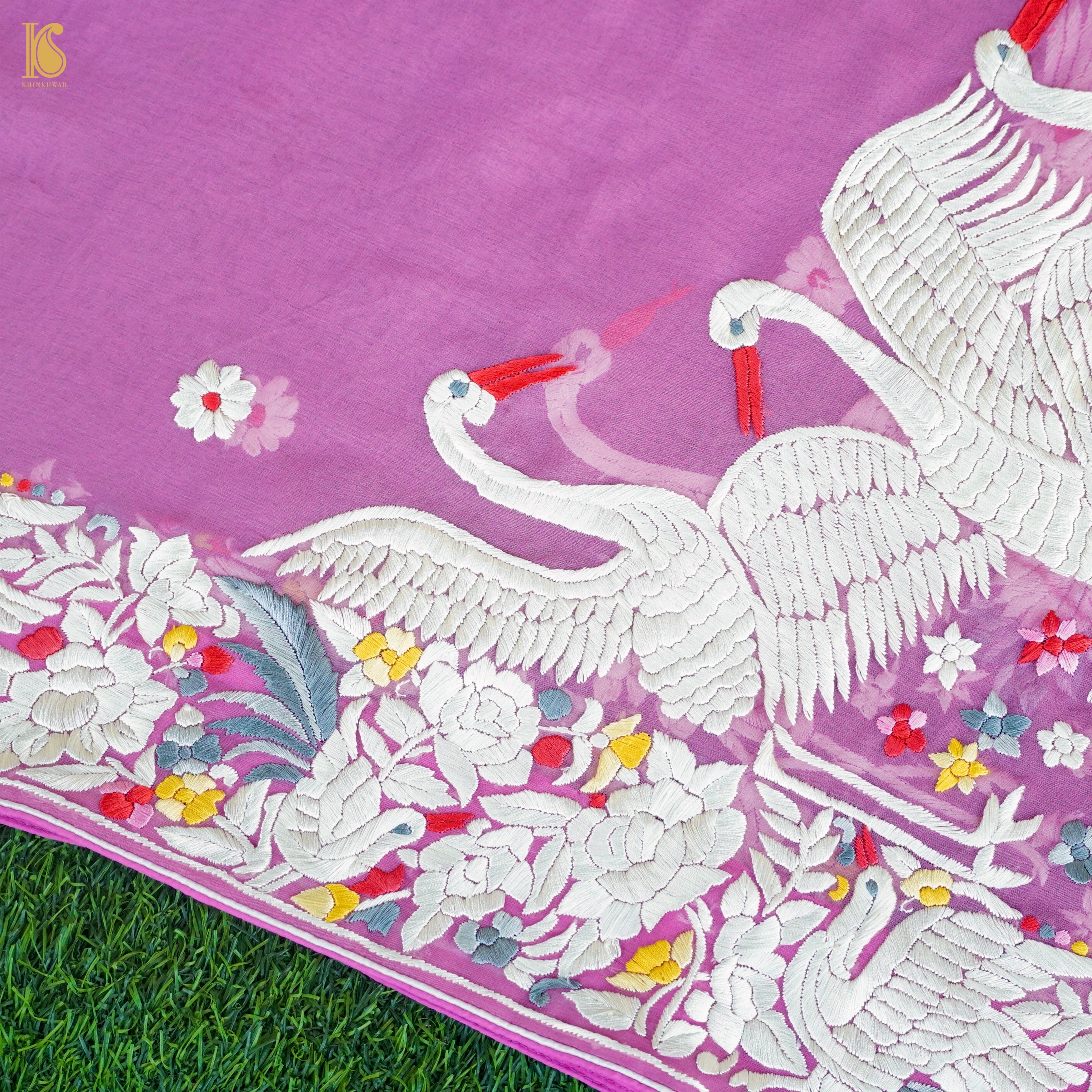Parsi Gara Organza Pink Dupatta