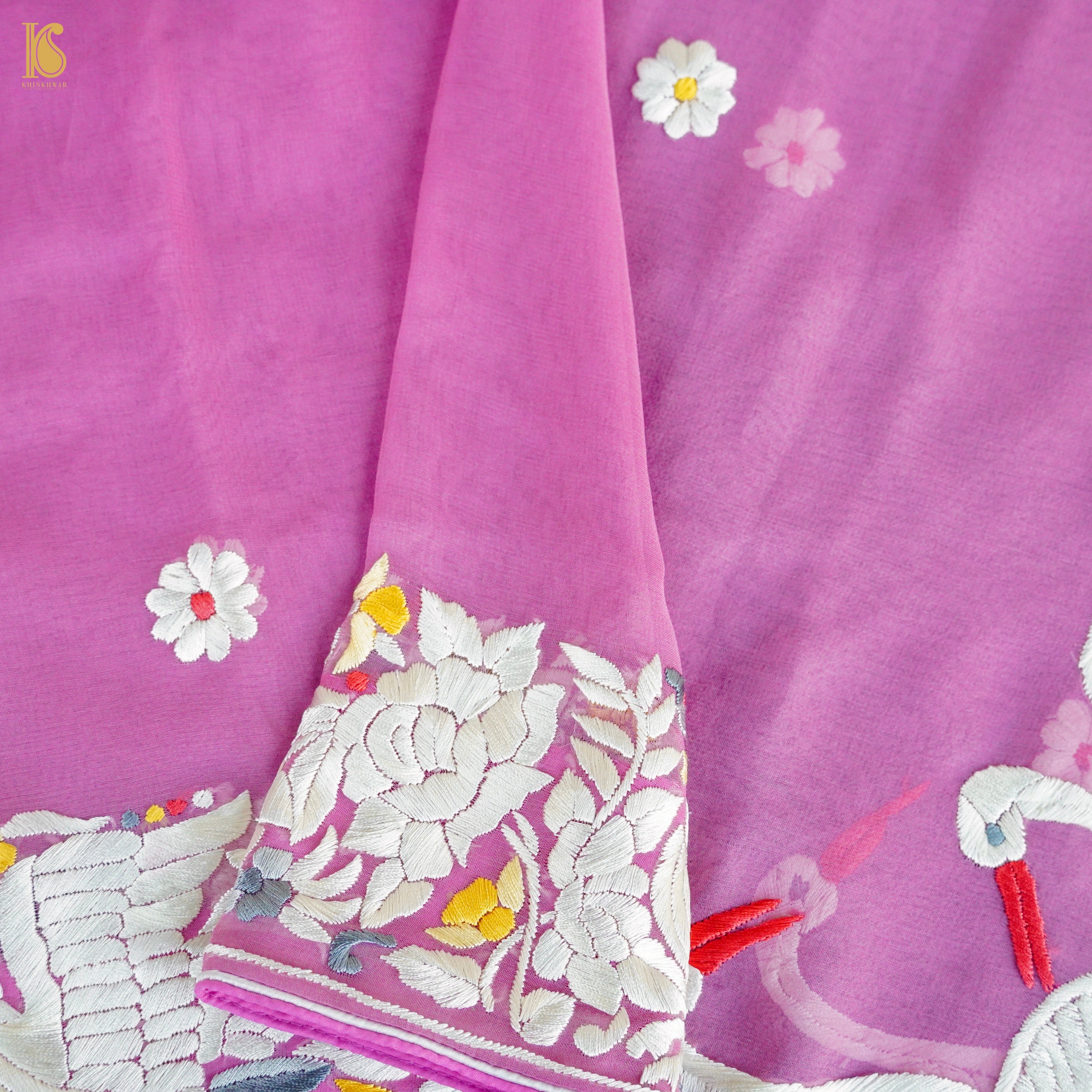 Parsi Gara Organza Pink Dupatta