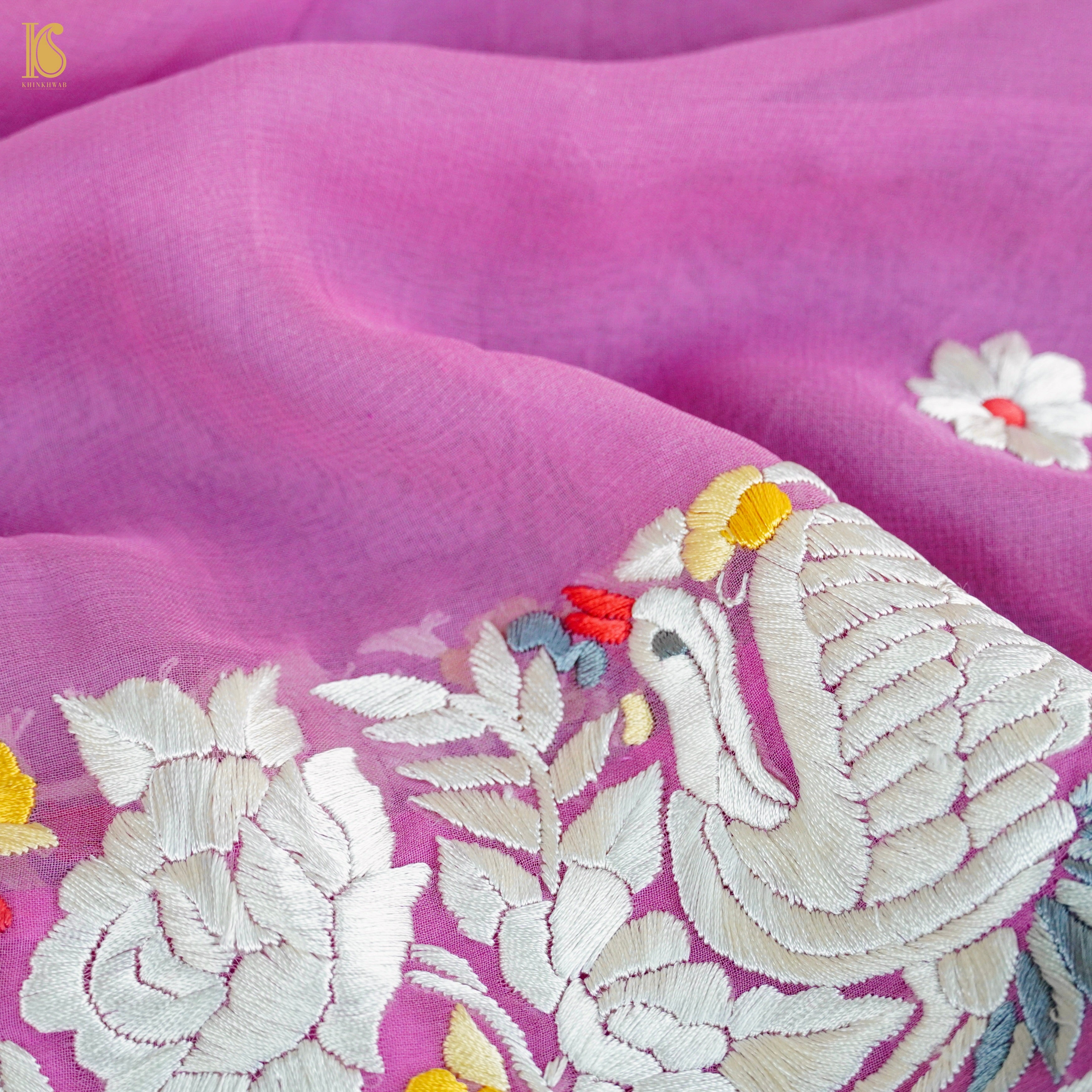 Parsi Gara Organza Pink Dupatta