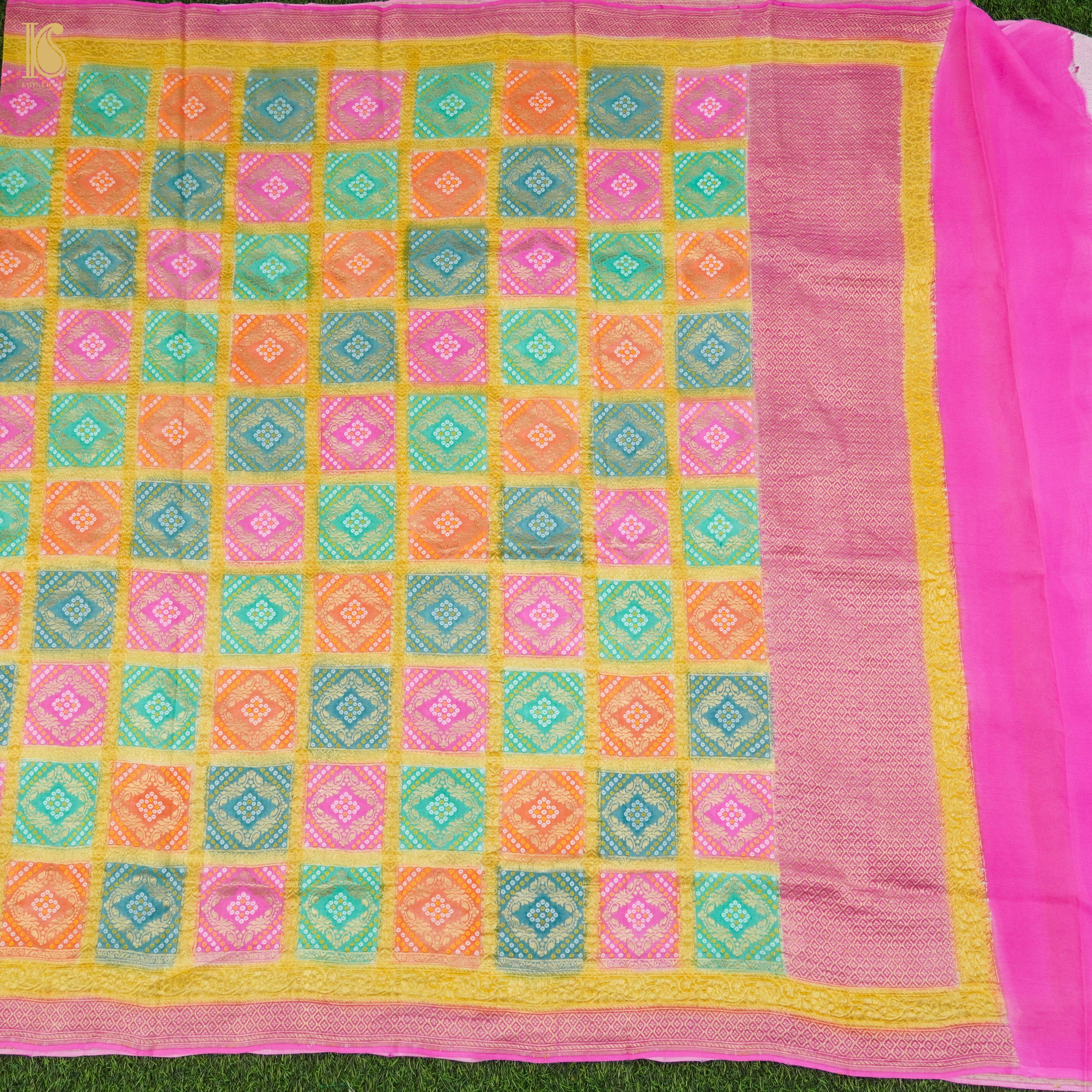 Pink Pure Georgette Banarasi Dupatta with Woven Dots - Khinkhwab