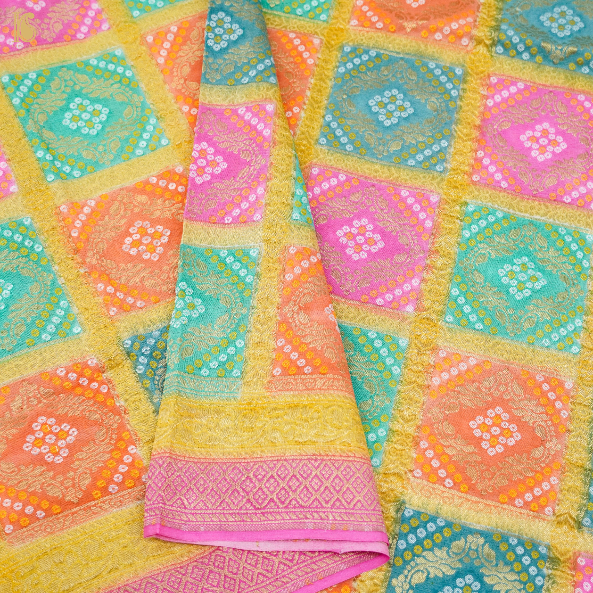 Pink Pure Georgette Banarasi Dupatta with Woven Dots - Khinkhwab