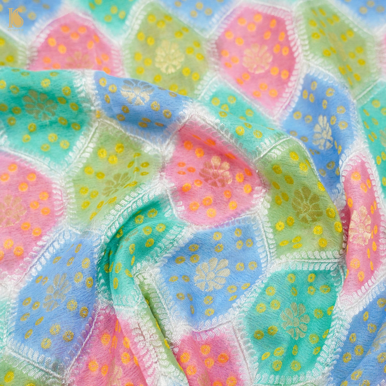 Pink Pure Georgette Banarasi Dupatta with Woven Dots - Khinkhwab