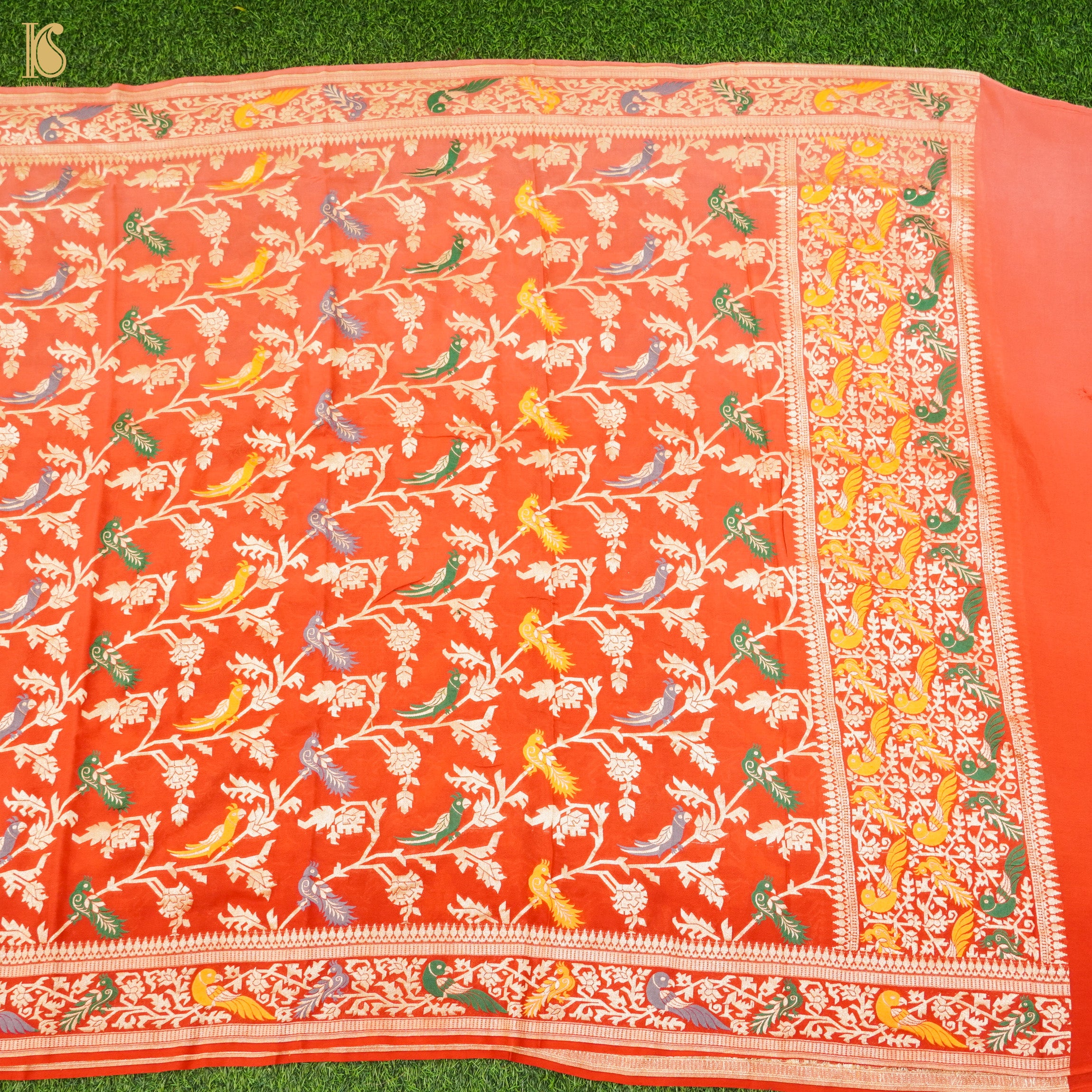 Orange Pure Georgette Banarasi Meenakari Birds Dupatta - Khinkhwab