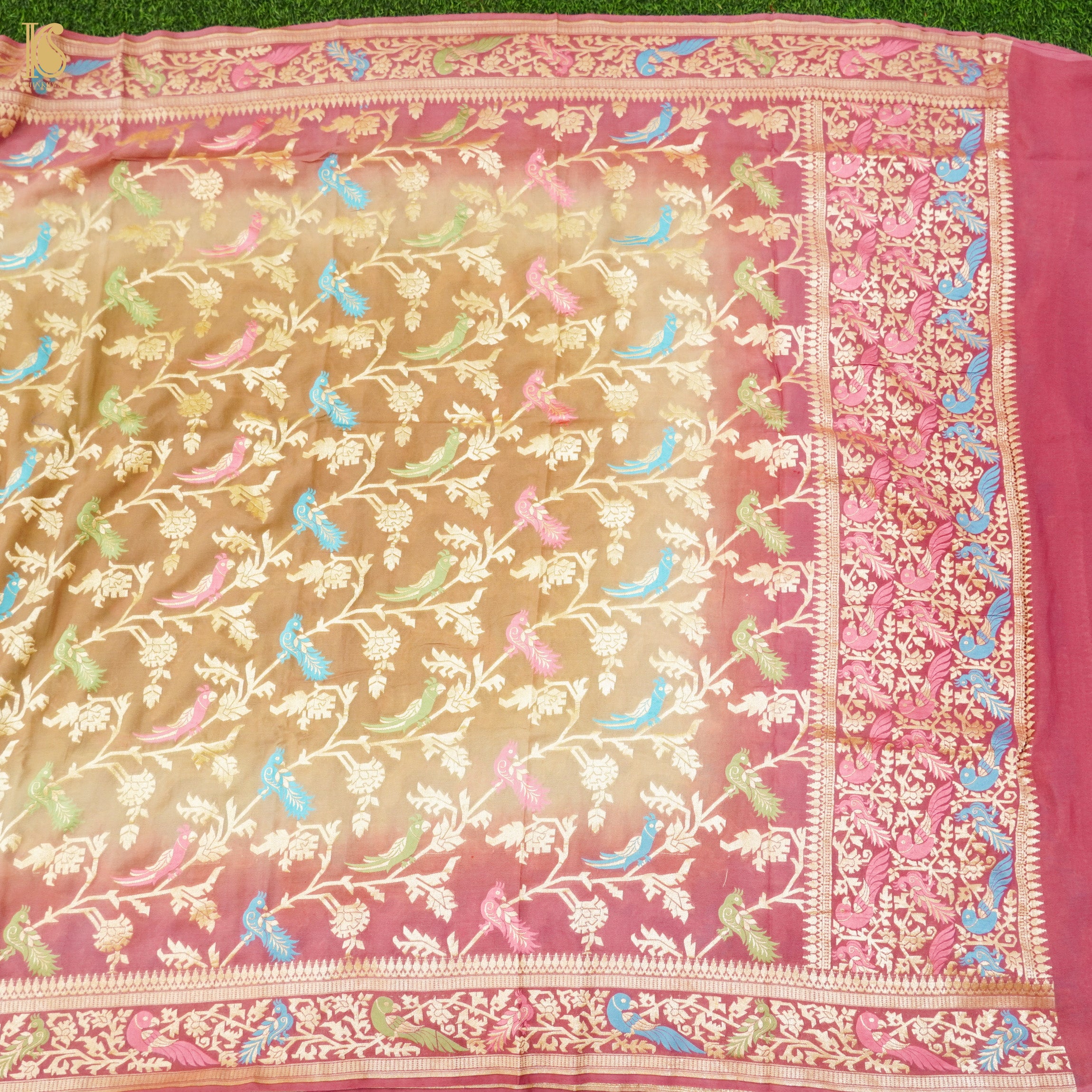 Shaded Pure Georgette Banarasi Meenakari Birds Dupatta - Khinkhwab
