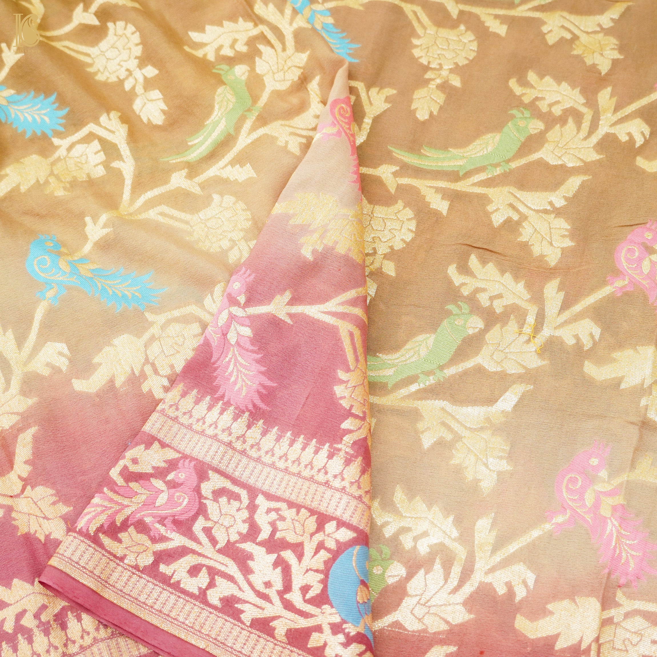 Shaded Pure Georgette Banarasi Meenakari Birds Dupatta - Khinkhwab