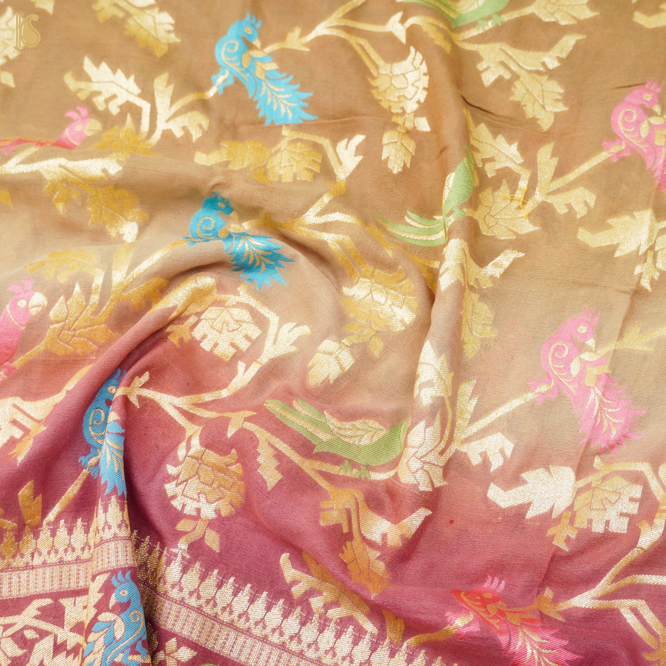 Shaded Pure Georgette Banarasi Meenakari Birds Dupatta - Khinkhwab