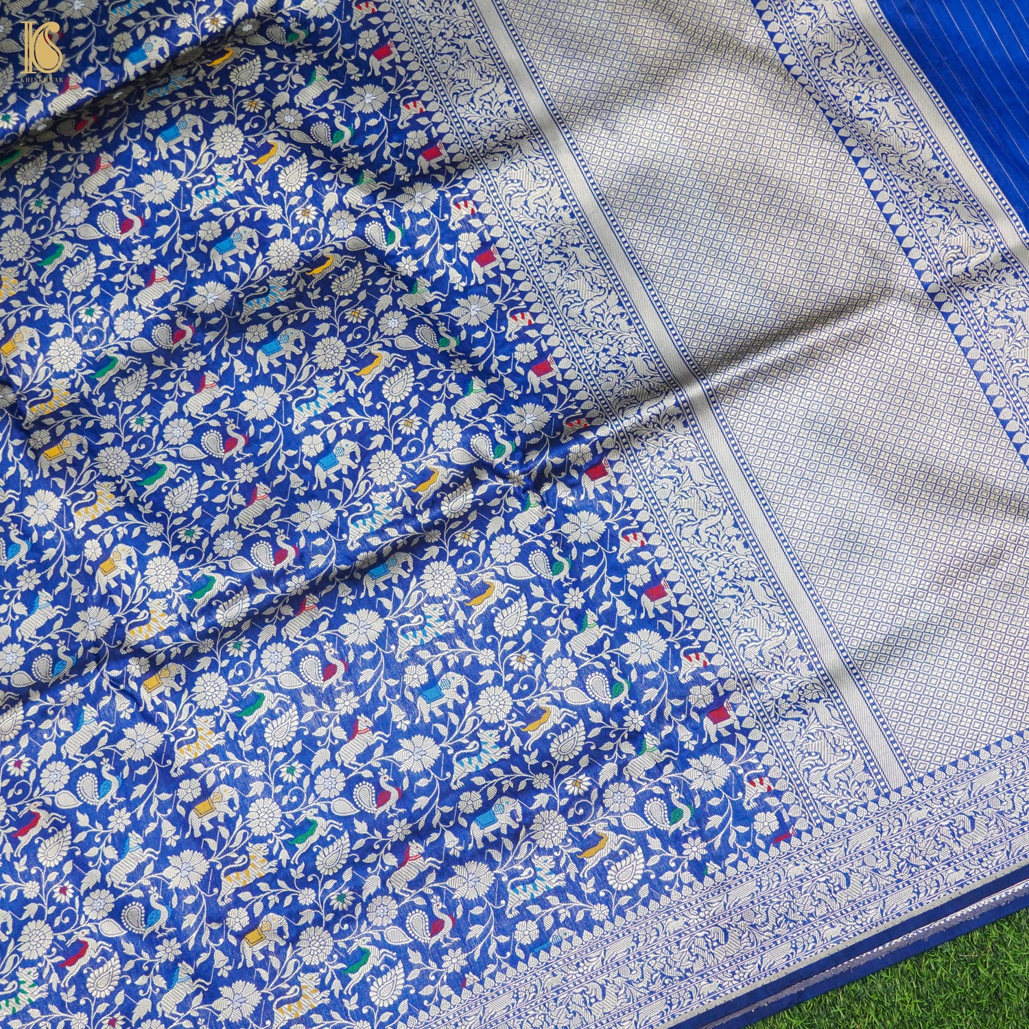 Egyptian Blue Pure Katan Silk Handwoven Banarasi Shikargah Dupatta - Khinkhwab