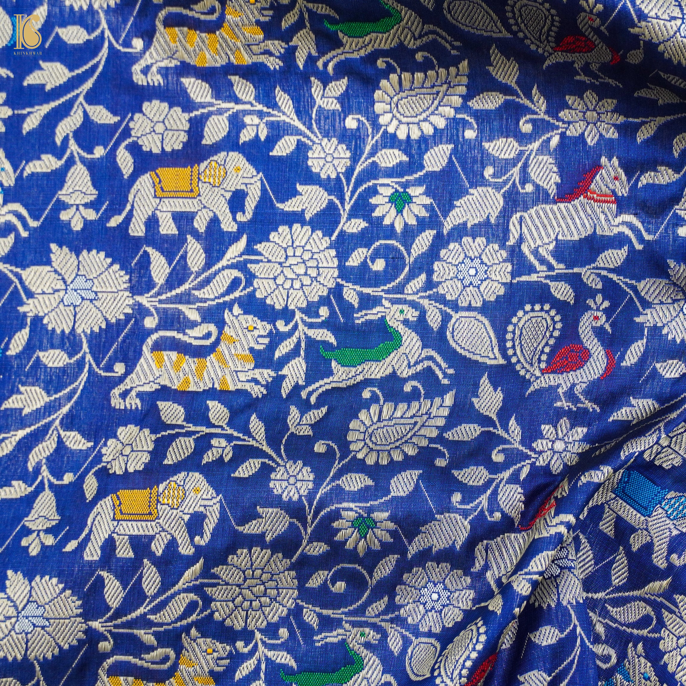 Egyptian Blue Pure Katan Silk Handwoven Banarasi Shikargah Dupatta - Khinkhwab
