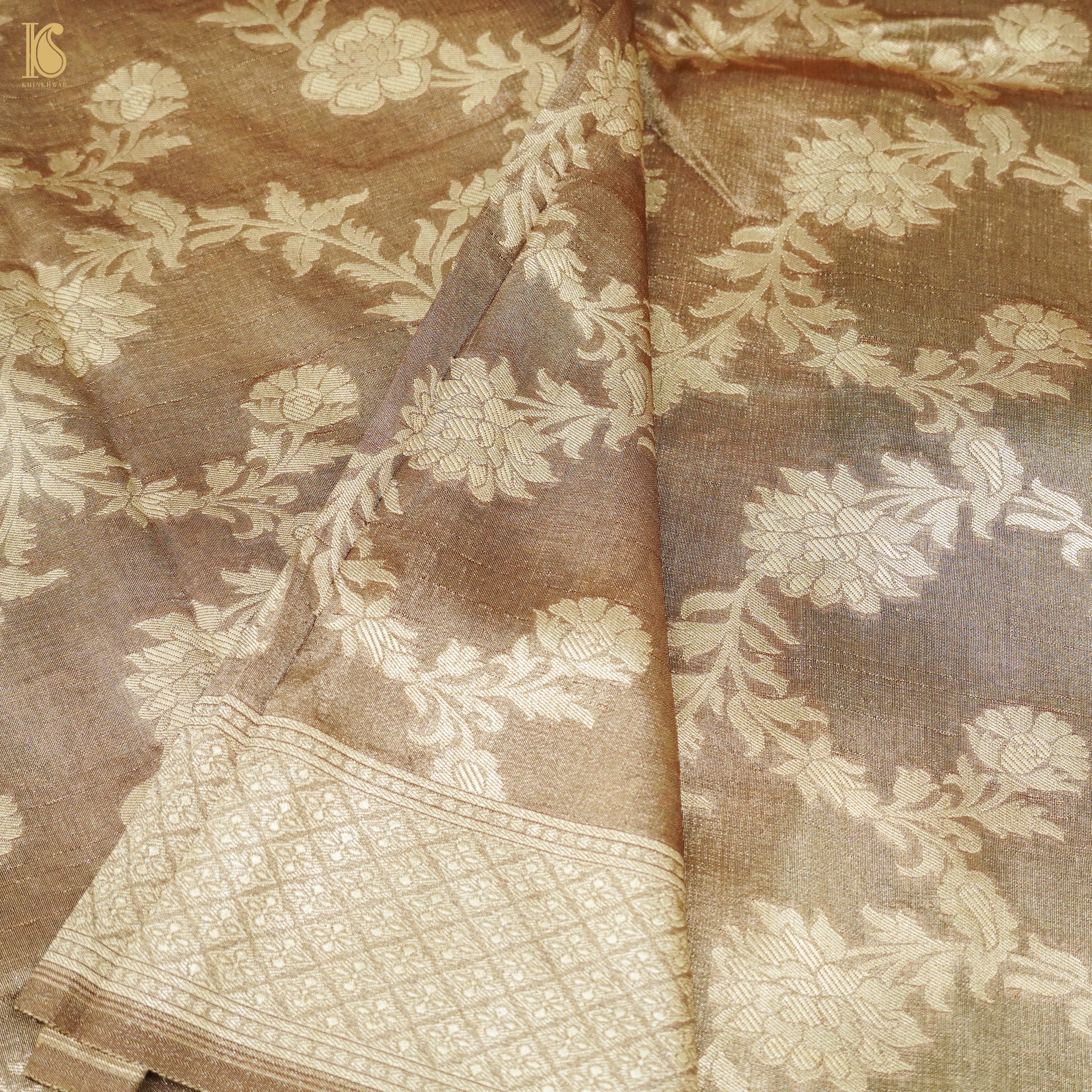 Gold Handloom Tissue Silk Banarasi Kadwa Saree - Khinkhwab