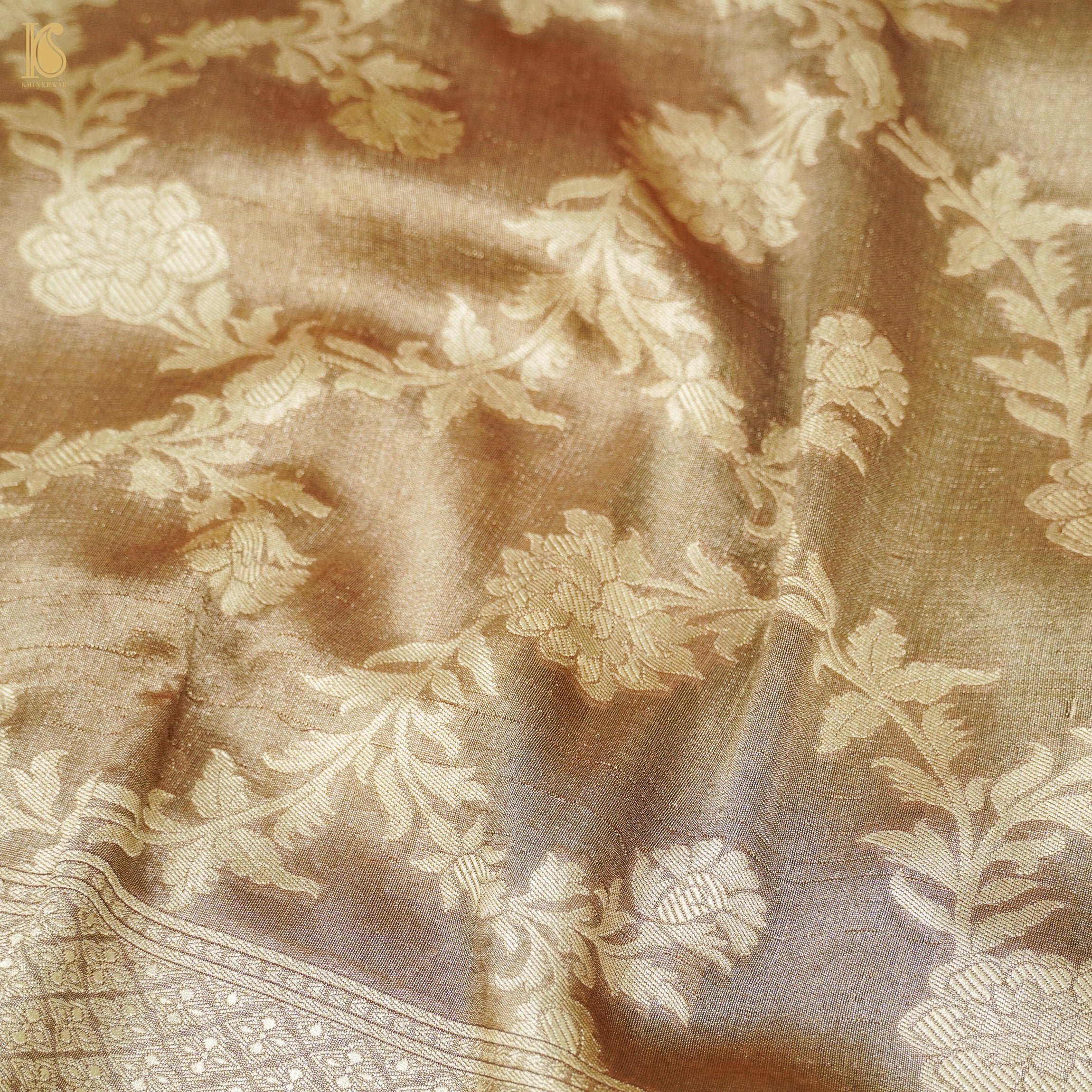 Gold Handloom Tissue Silk Banarasi Kadwa Saree - Khinkhwab