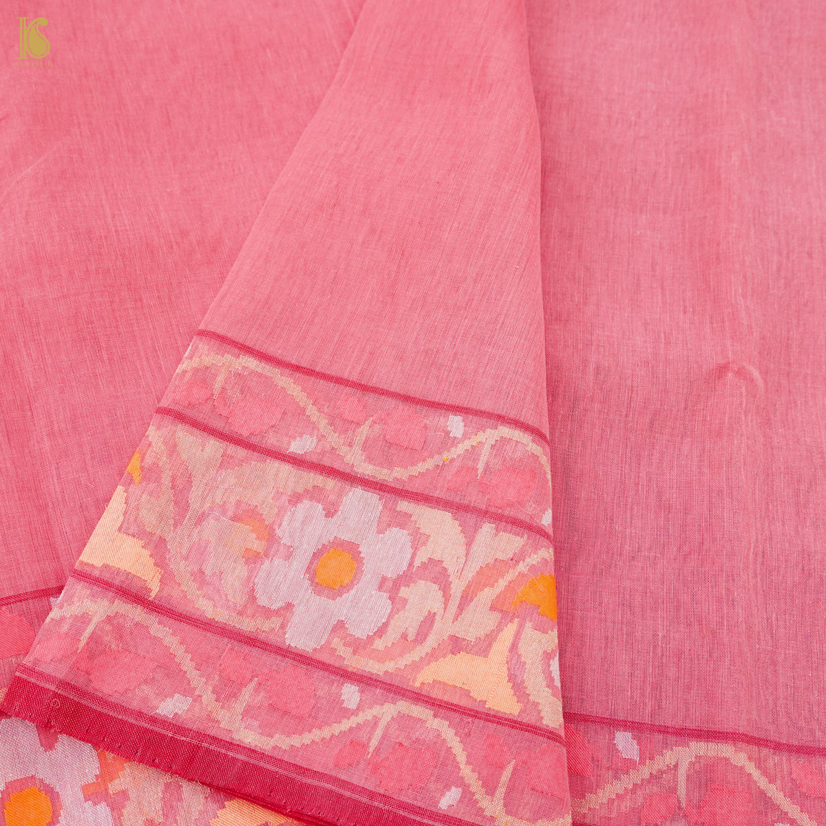Pink Pure Cotton Real Silver Zari Handloom Banarasi Konya Meenakari Saree - Khinkhwab