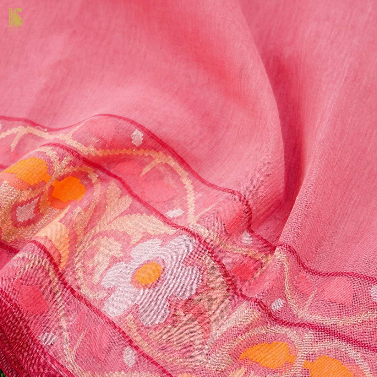 Pink Pure Cotton Real Silver Zari Handloom Banarasi Konya Meenakari Saree - Khinkhwab