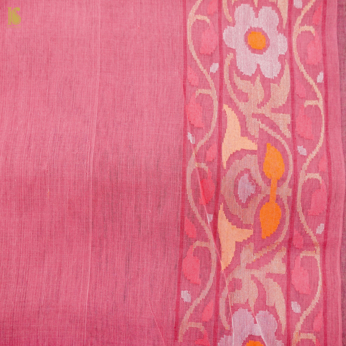Pink Pure Cotton Real Silver Zari Handloom Banarasi Konya Meenakari Saree - Khinkhwab