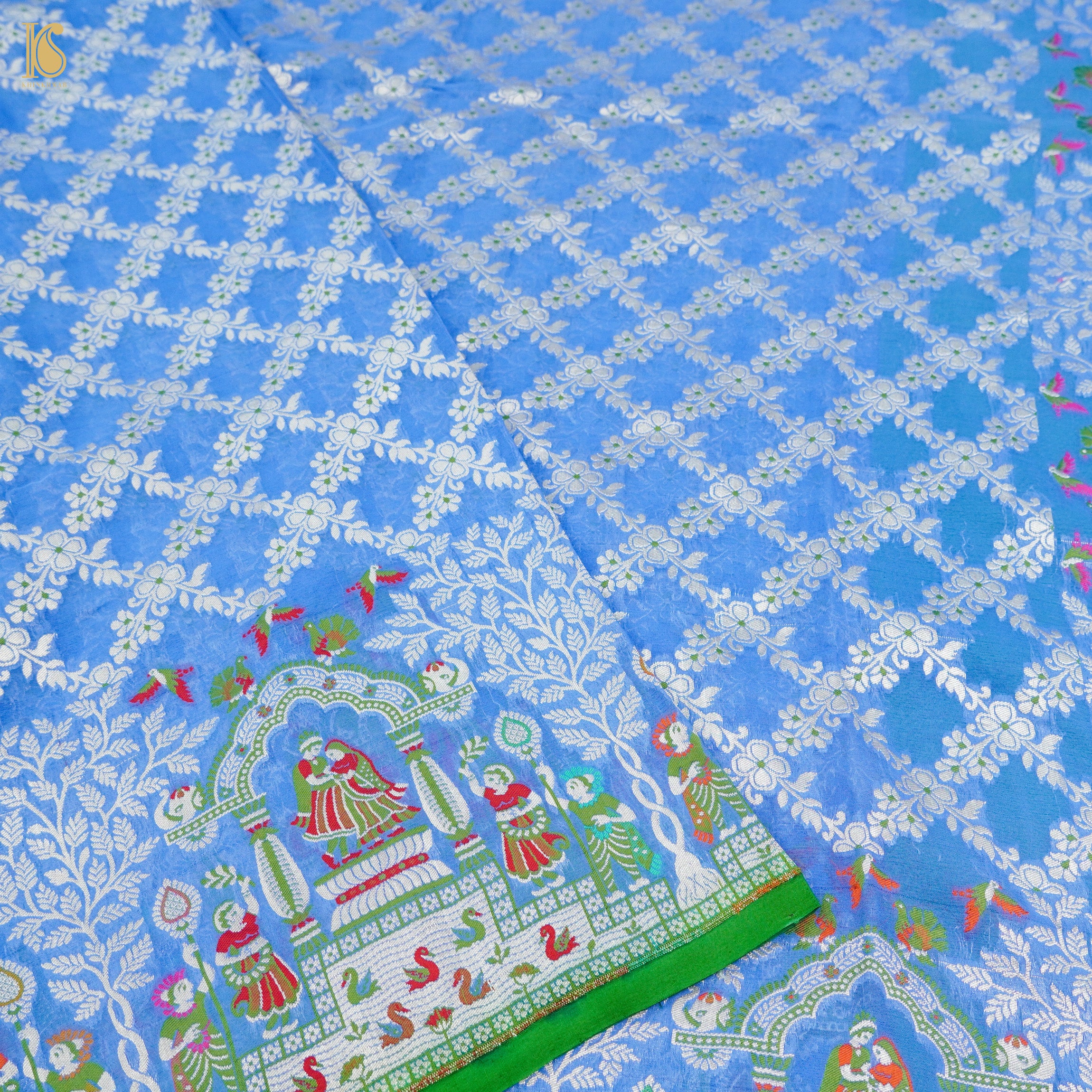 Blue Pure Georgette Handloom Banarasi Raja Rani Saree - Khinkhwab