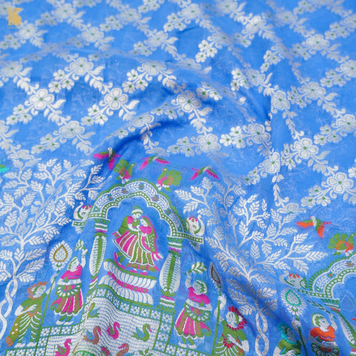 Blue Pure Georgette Handloom Banarasi Raja Rani  Saree - Khinkhwab