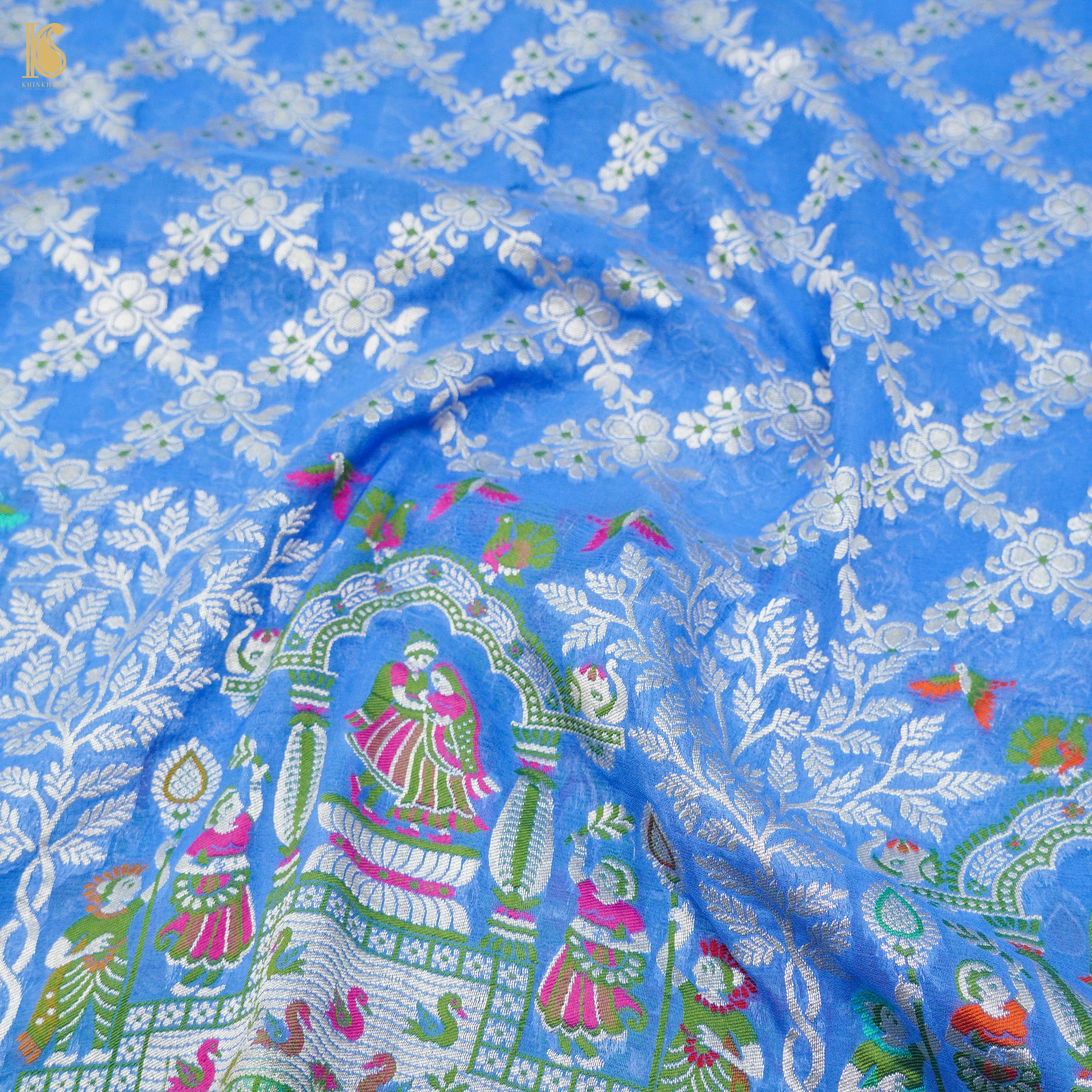 Blue Pure Georgette Handloom Banarasi Raja Rani Saree - Khinkhwab