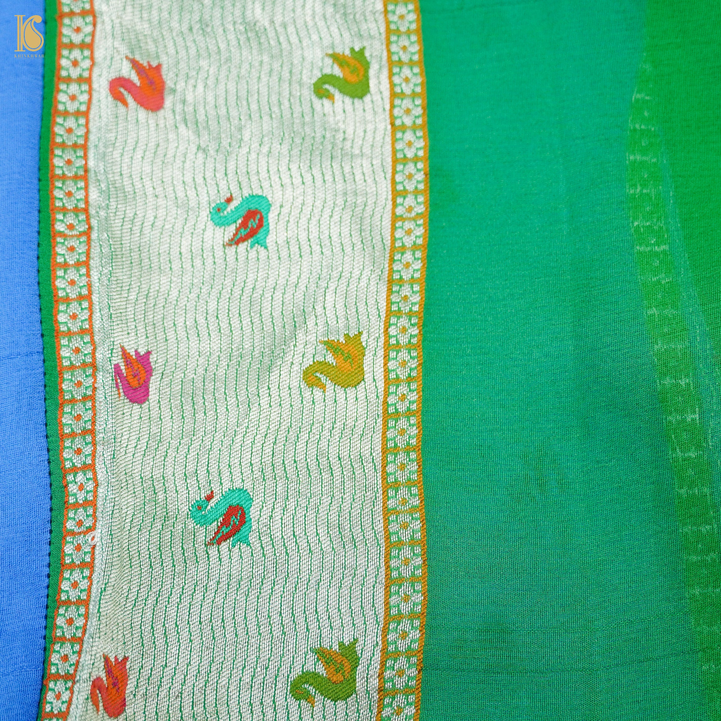 Blue Pure Georgette Handloom Banarasi Raja Rani Saree - Khinkhwab