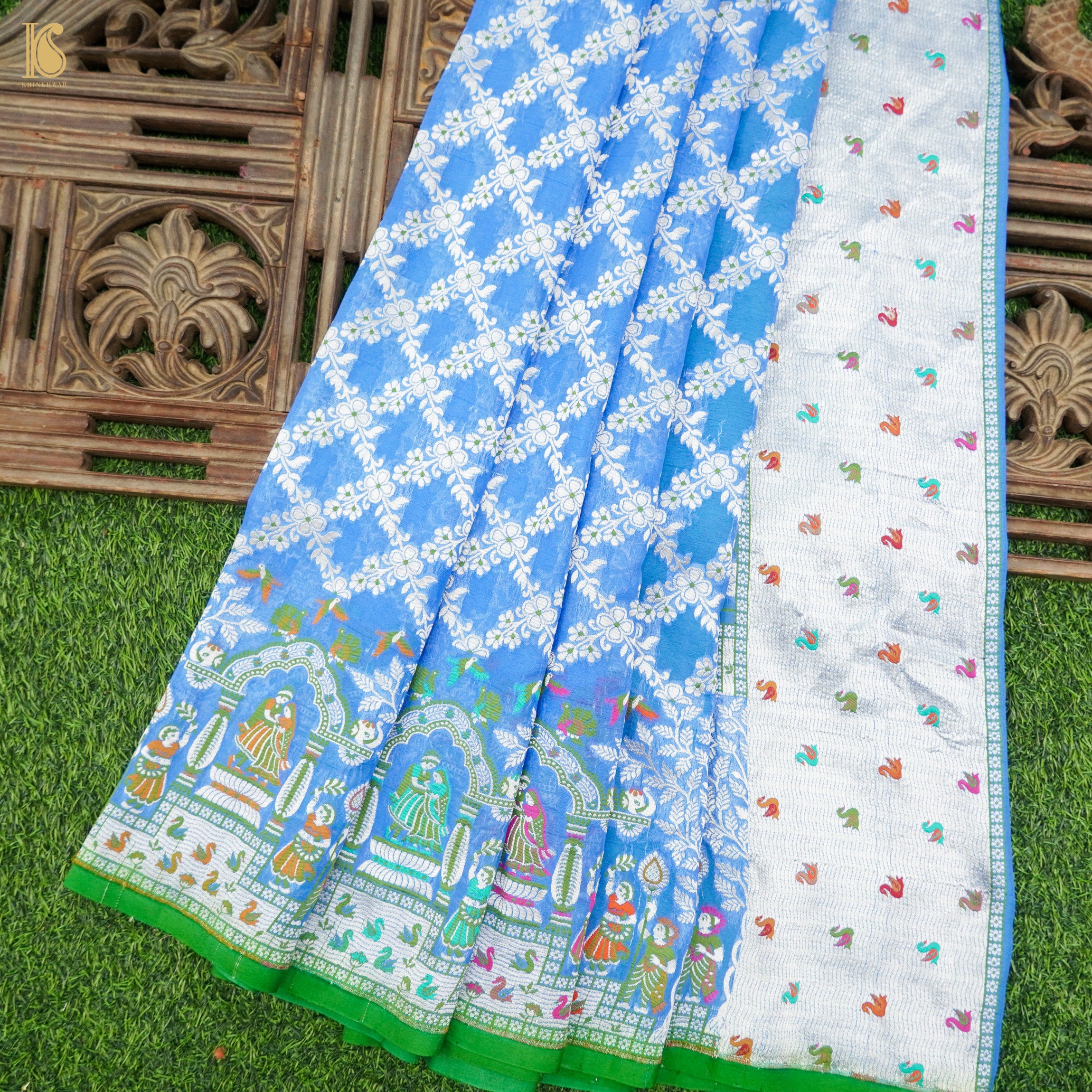 Blue Pure Georgette Handloom Banarasi Raja Rani Saree - Khinkhwab