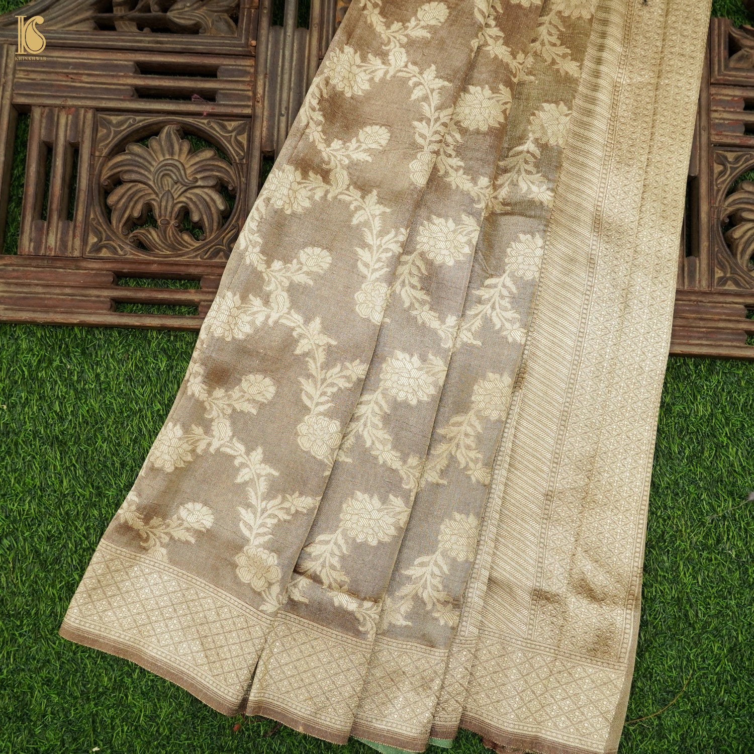 Gold Handloom Tissue Silk Banarasi Kadwa Saree - Khinkhwab