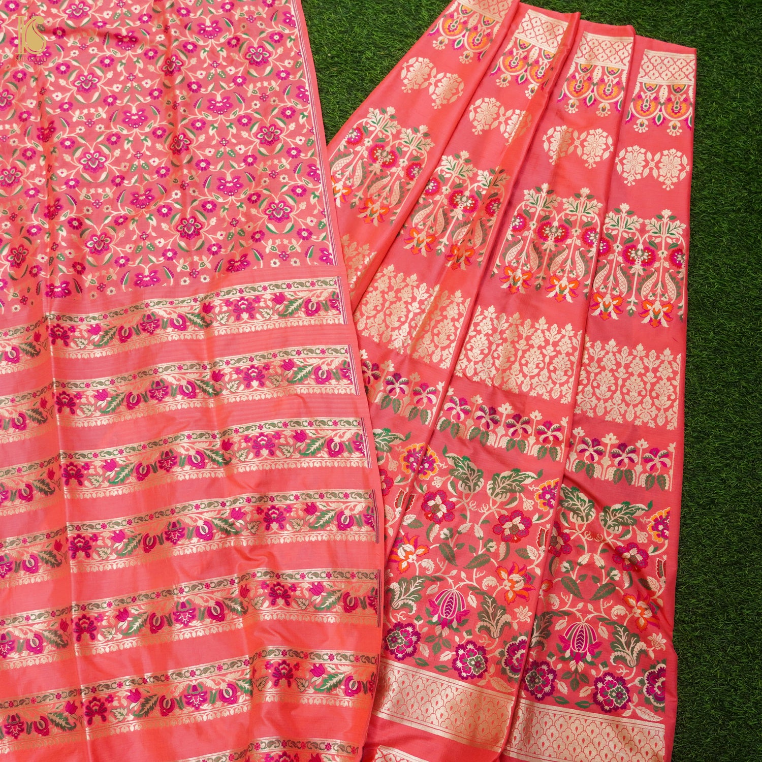 Pink Pure Katan Silk Handloom Banarasi Kalidar Meenakari Lehenga - Khinkhwab