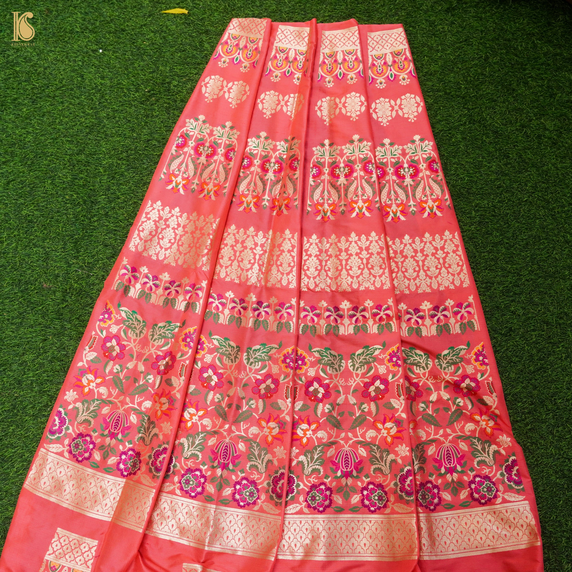 Pink Pure Katan Silk Handloom Banarasi Kalidar Meenakari Lehenga - Khinkhwab