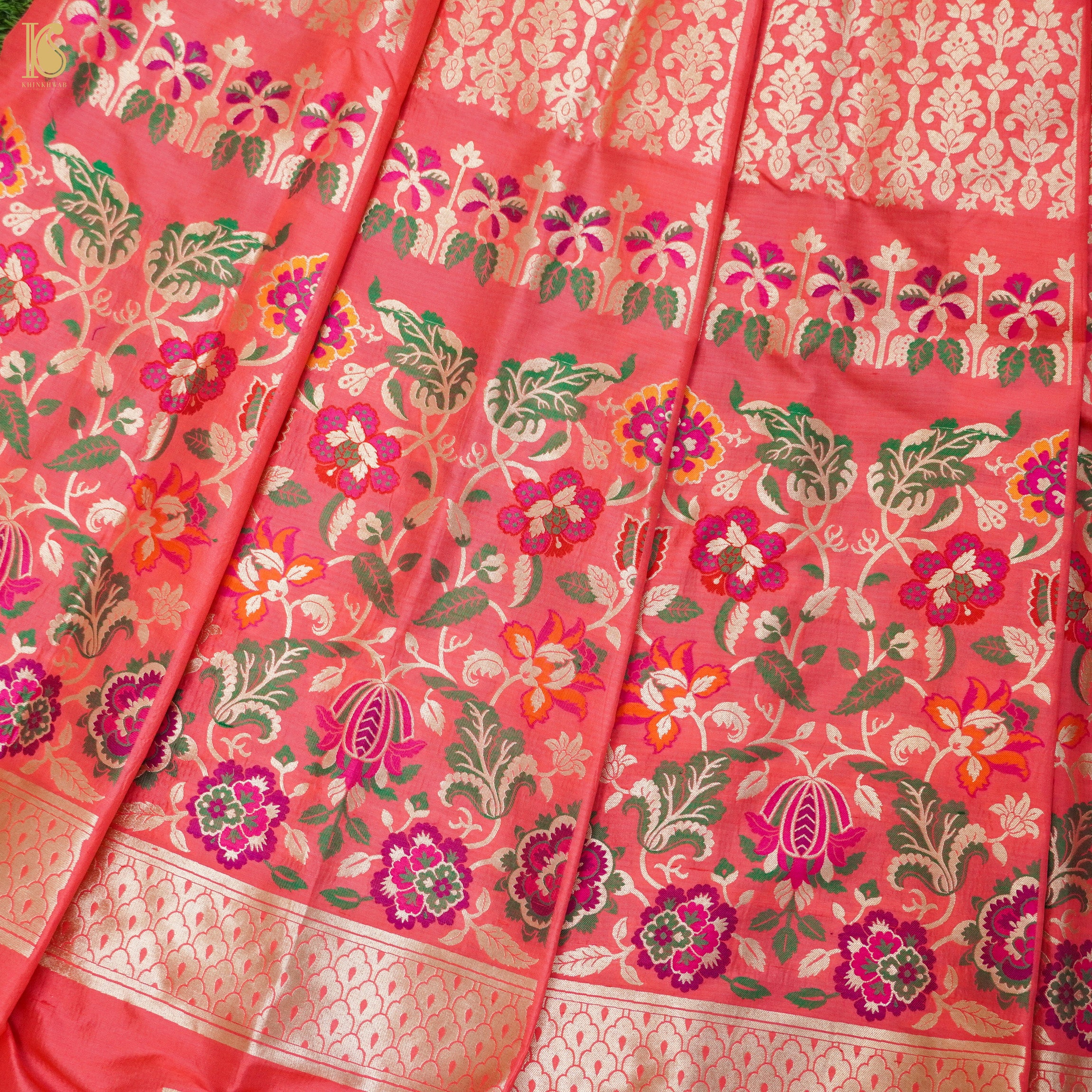 Pink Pure Katan Silk Handloom Banarasi Kalidar Meenakari Lehenga - Khinkhwab