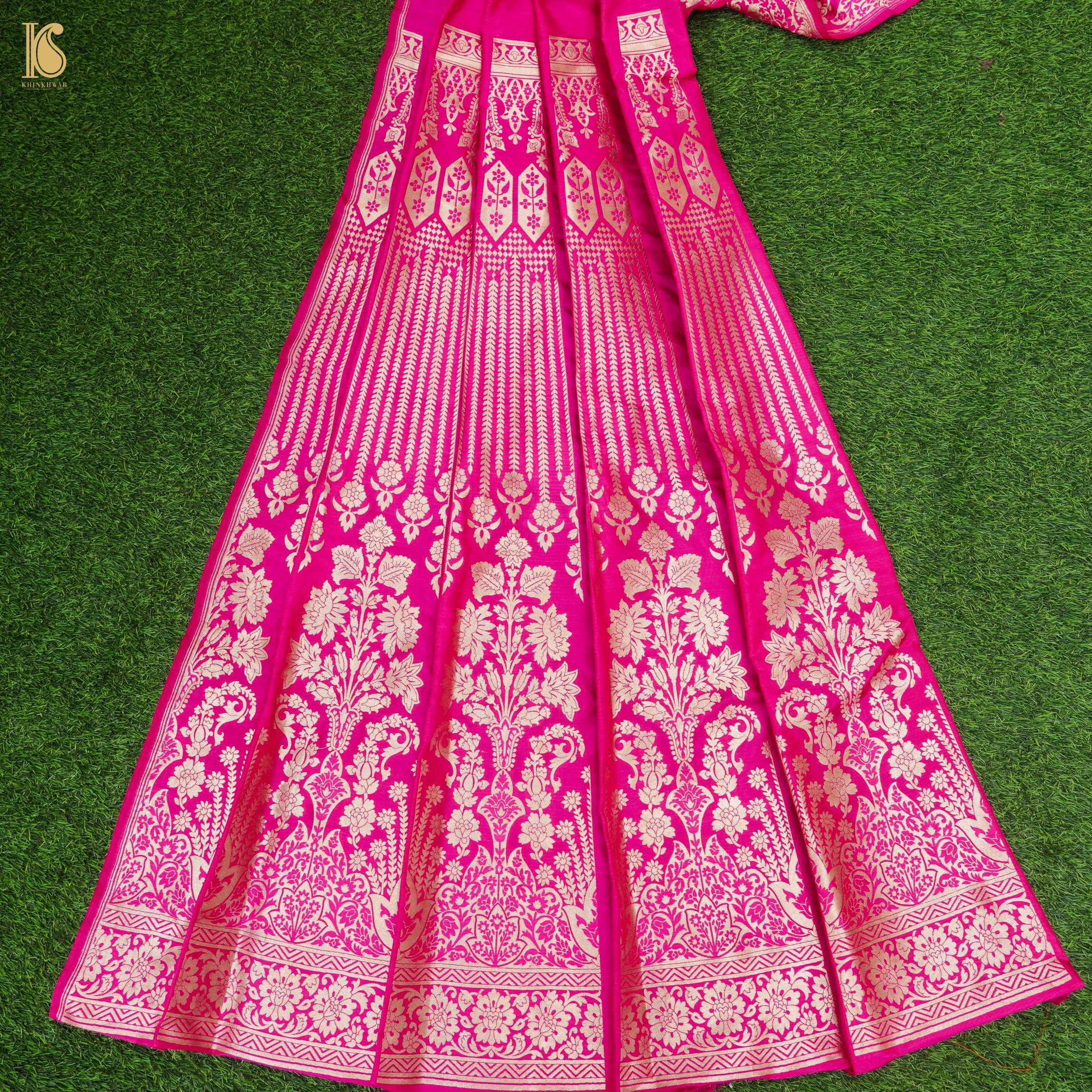 Pink Pure Katan Silk Handloom Banarasi Kalidar Lehenga - Khinkhwab