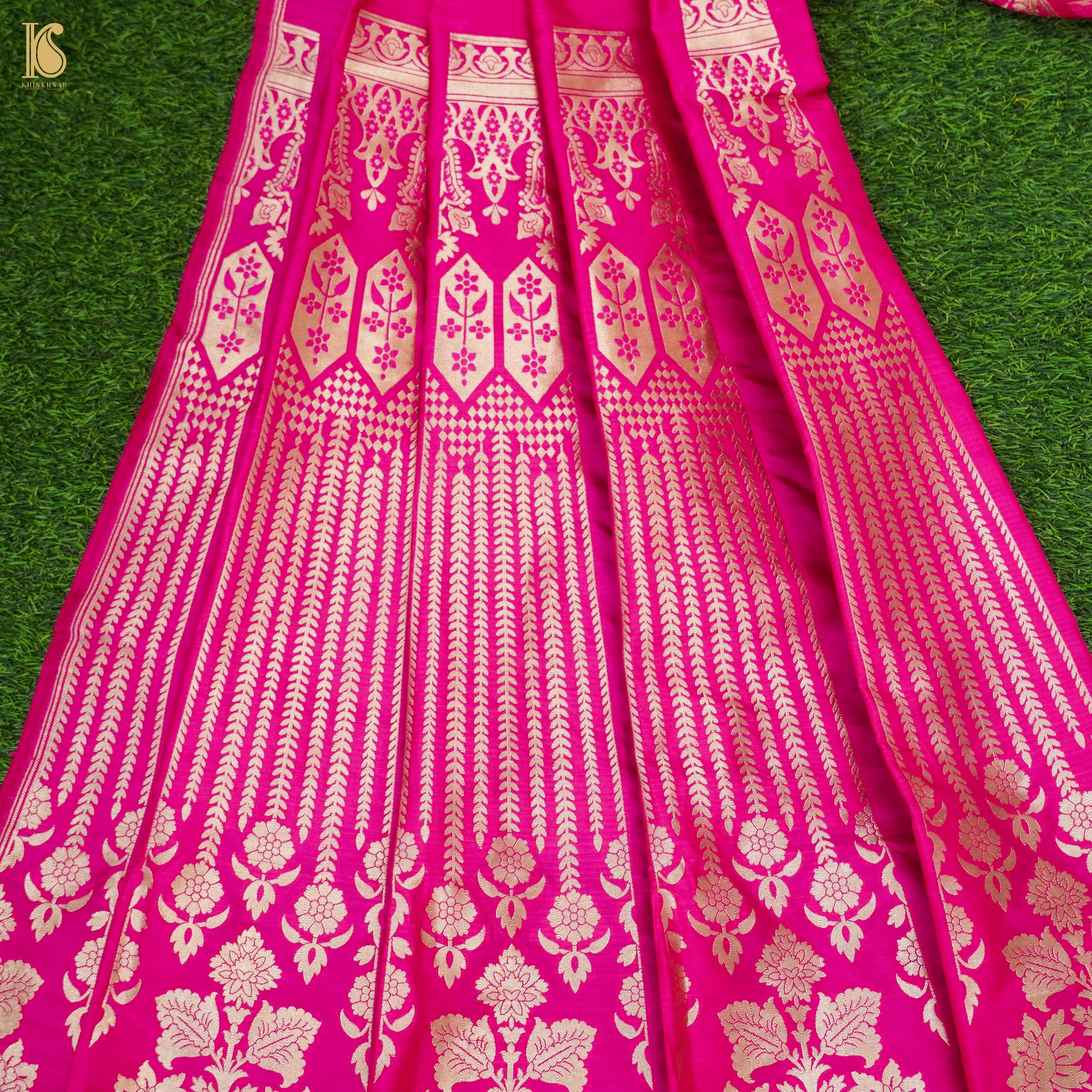 Pink Pure Katan Silk Handloom Banarasi Kalidar Lehenga - Khinkhwab