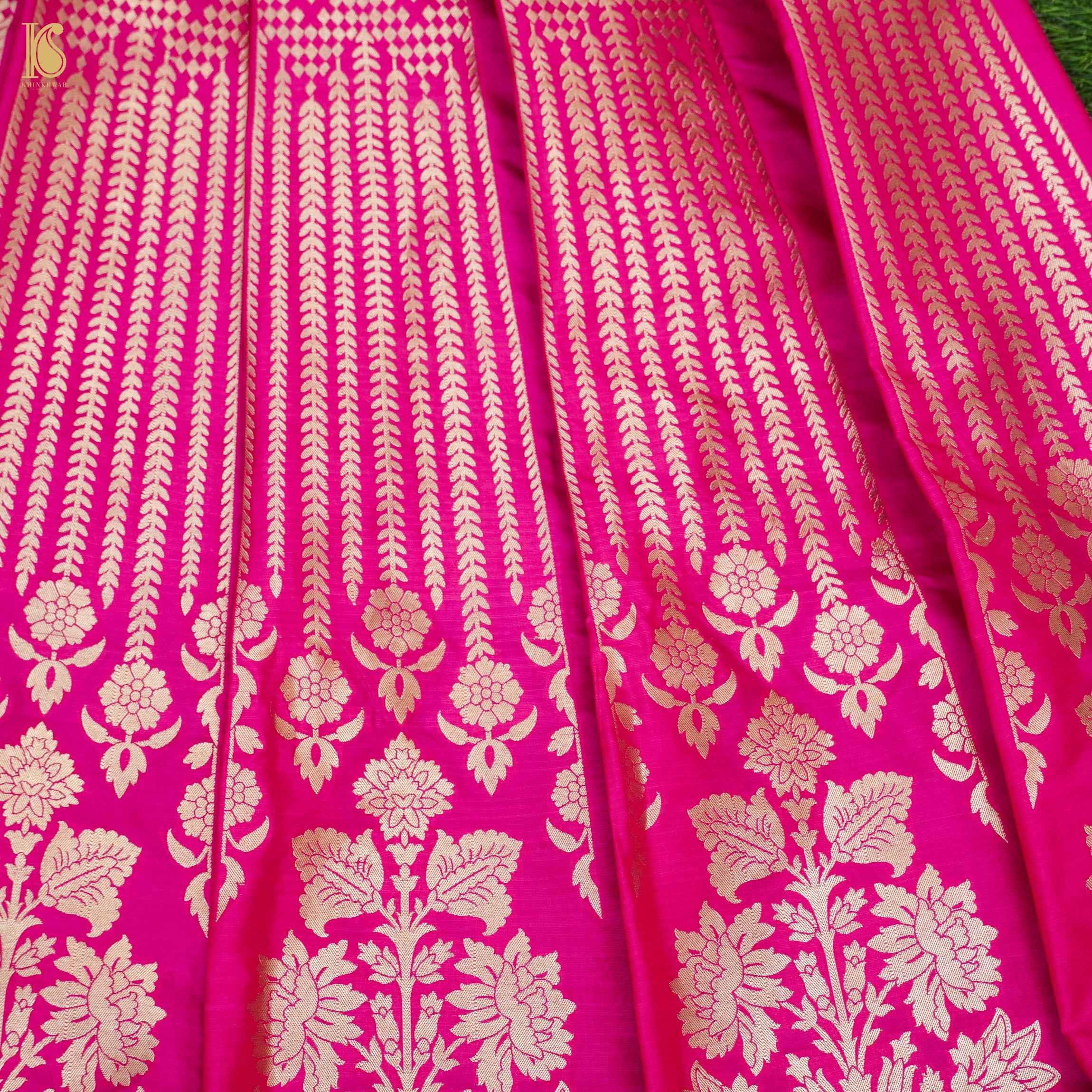 Pink Pure Katan Silk Handloom Banarasi Kalidar Lehenga - Khinkhwab