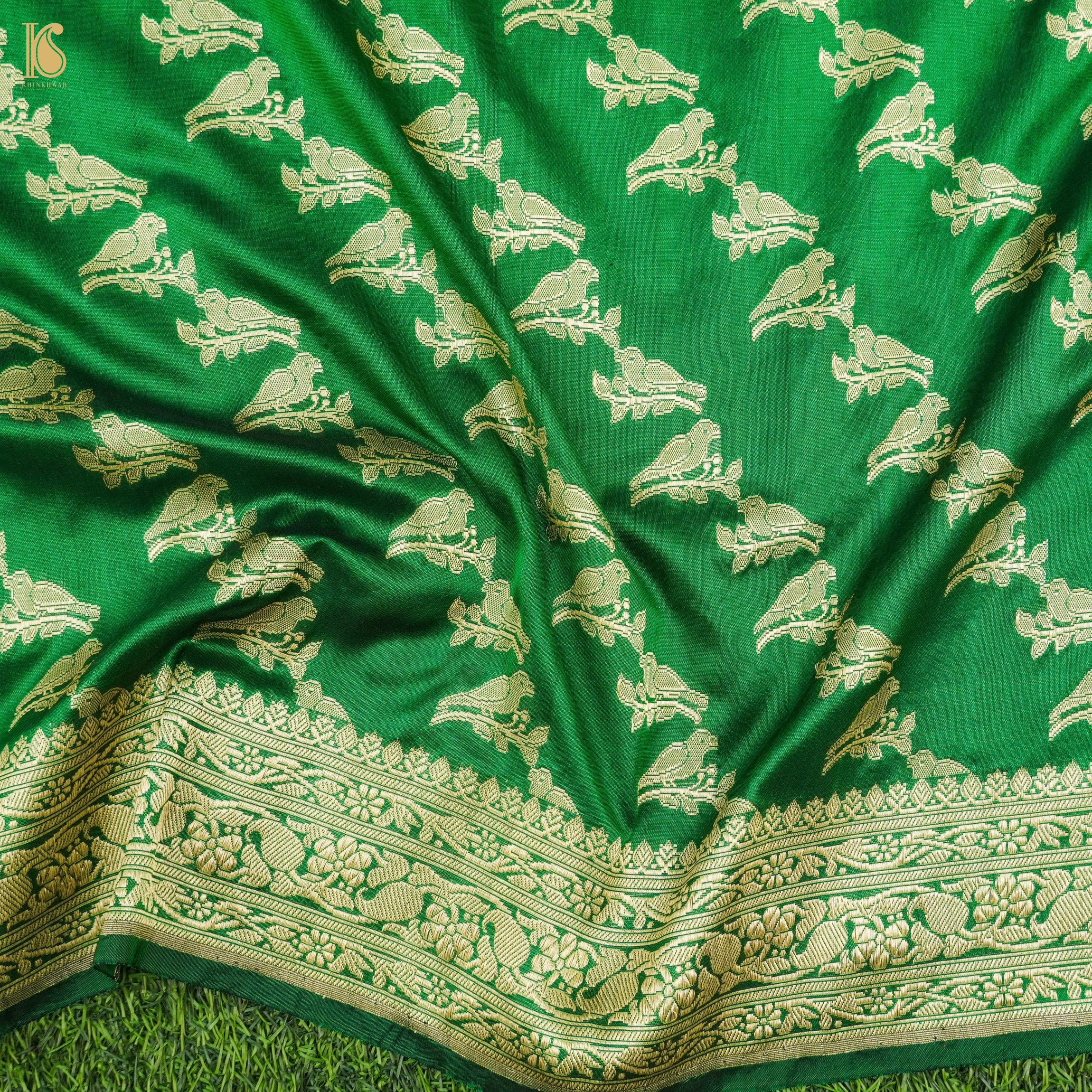 Spring Green Handloom Pure Katan Silk Pink Banarasi Suit & Dupatta Set - Khinkhwab