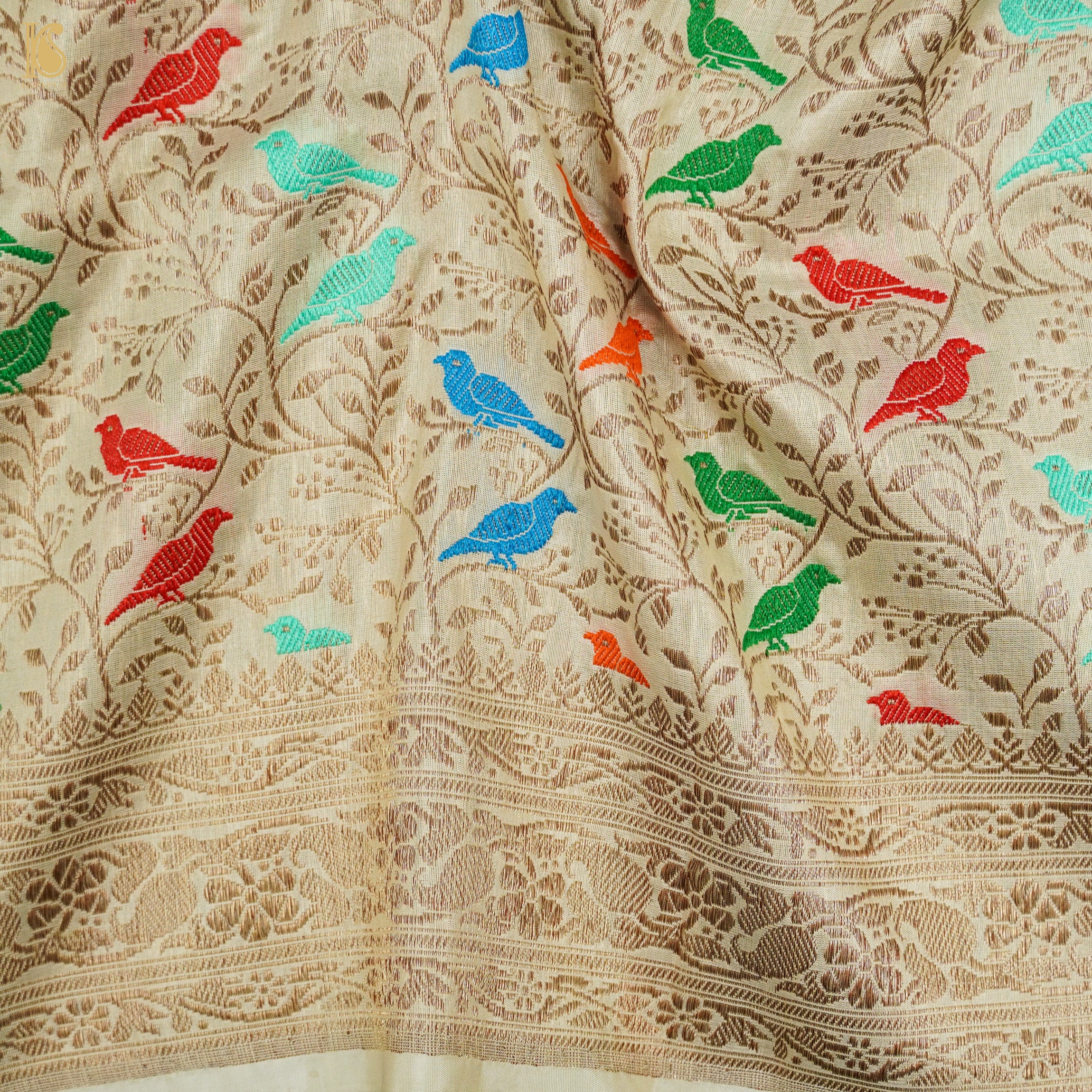 Beige Handloom Pure Katan Silk Pink Banarasi Suit & Dupatta Set - Khinkhwab