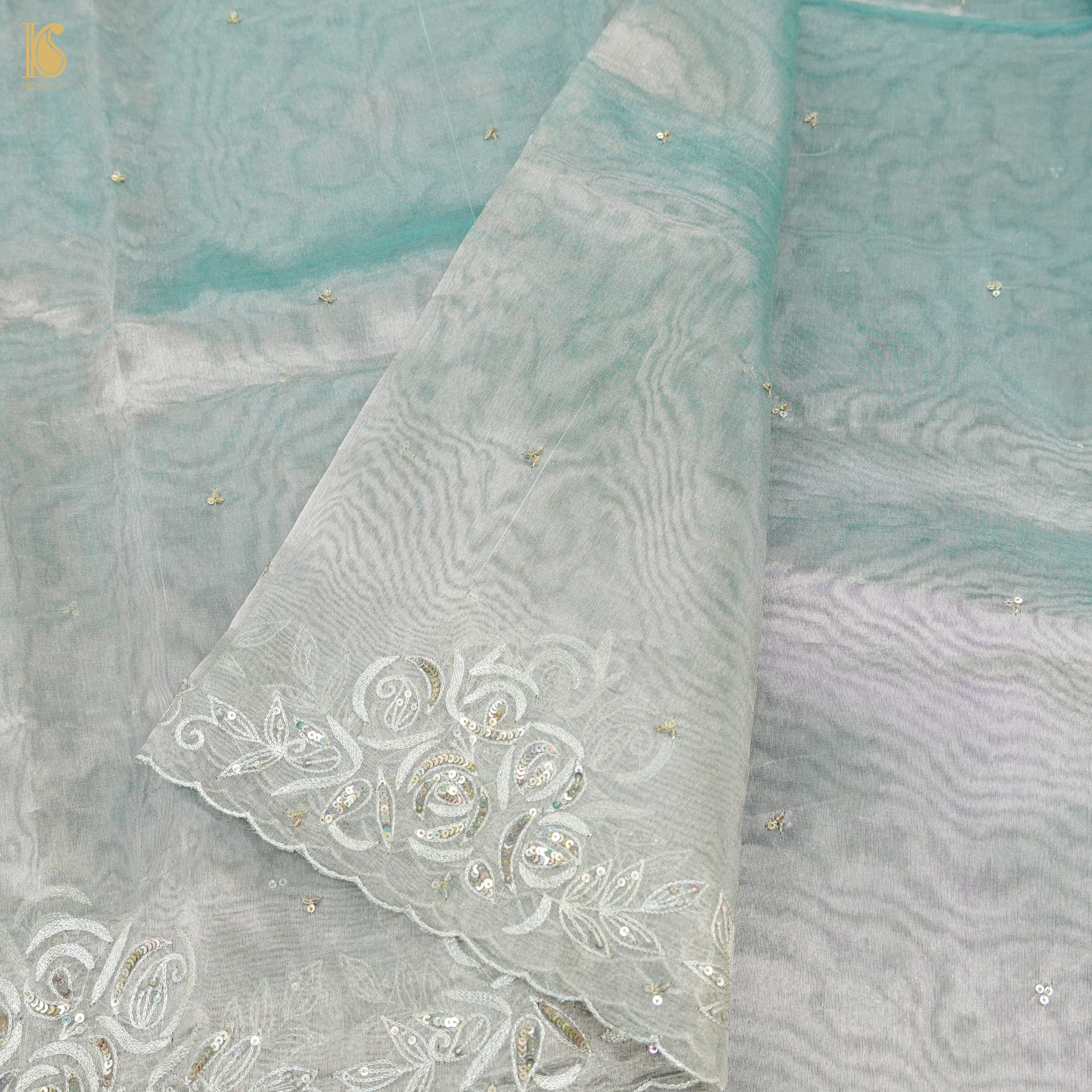 Pure Plain Tissue Silk Handwoven Banarasi Saree with Hand Embriodery - Khinkhwab