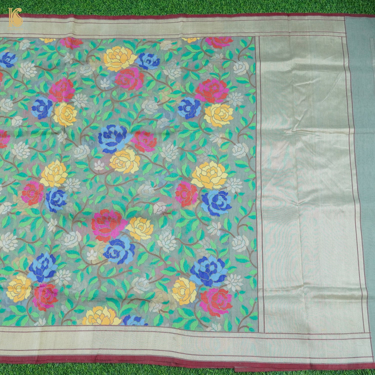 Grey Handwoven Pure Cotton Real Silver Zari Banarasi Saree - Khinkhwab