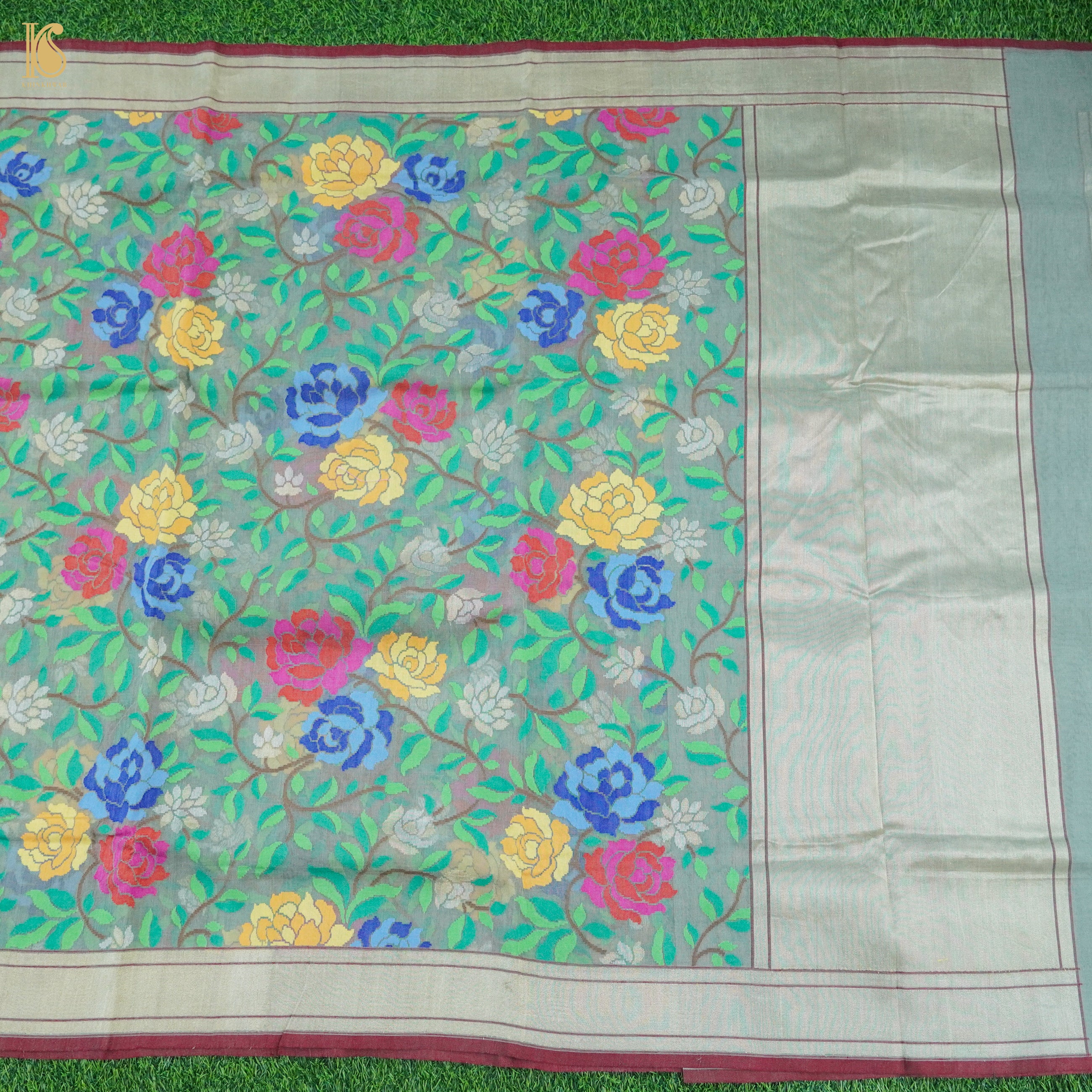 Grey Handwoven Pure Cotton Real Silver Zari Banarasi Saree - Khinkhwab