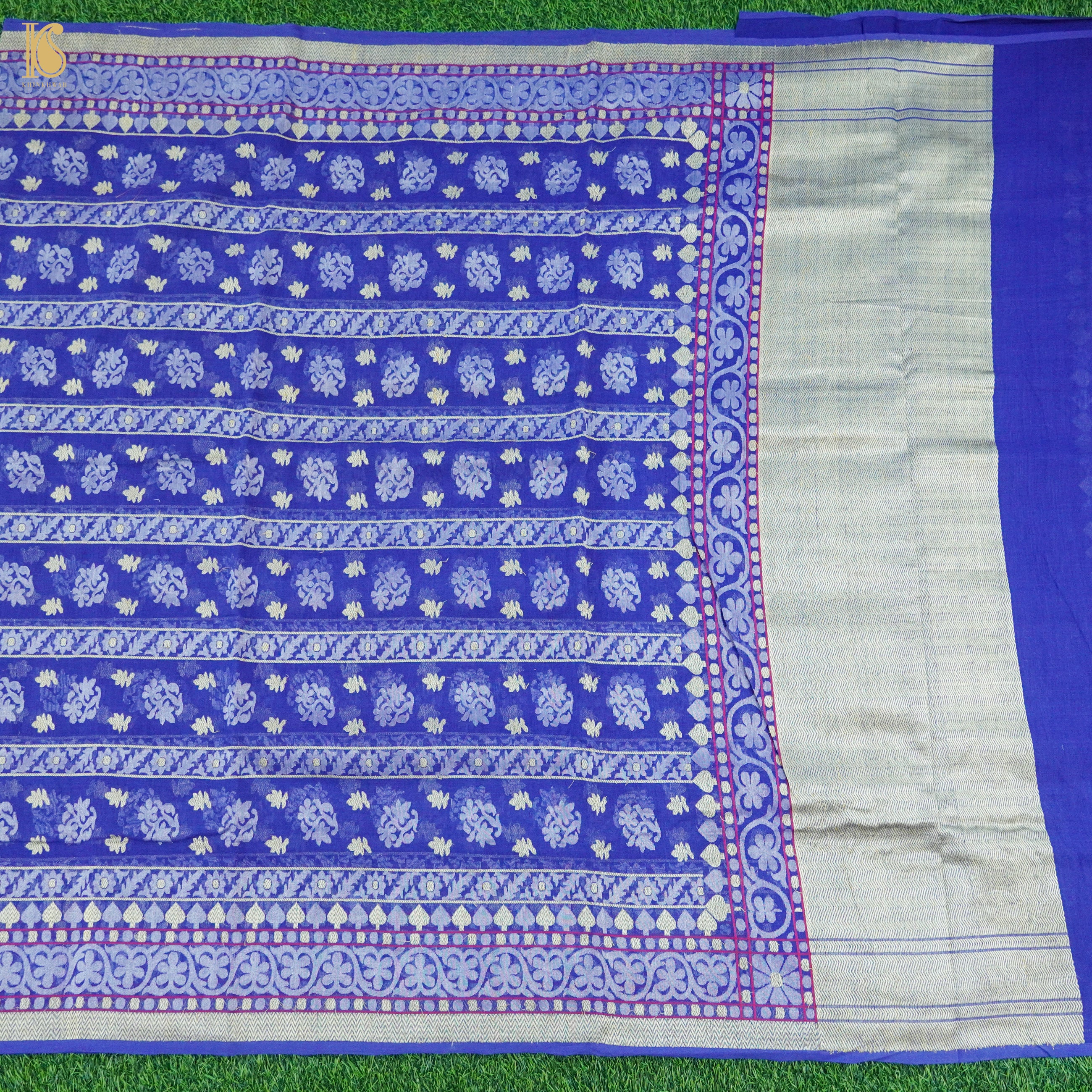 Persian Blue Handwoven Pure Cotton Real Silver Zari Banarasi Saree - Khinkhwab