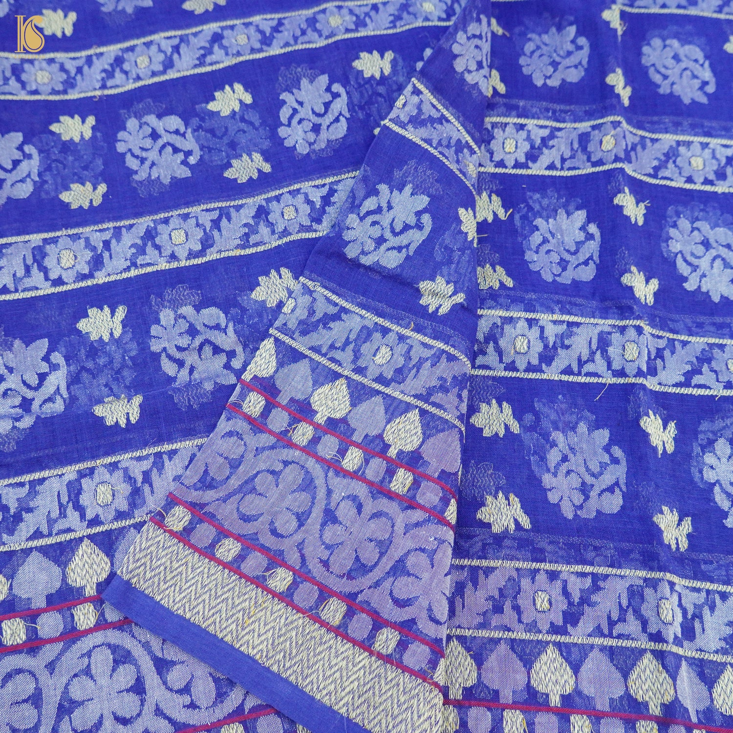 Persian Blue Handwoven Pure Cotton Real Silver Zari Banarasi Saree - Khinkhwab