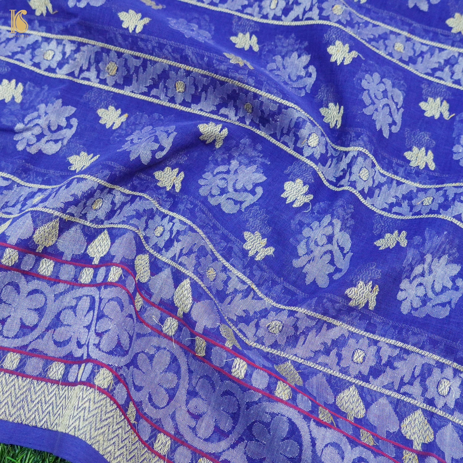 Persian Blue Handwoven Pure Cotton Real Silver Zari Banarasi Saree - Khinkhwab