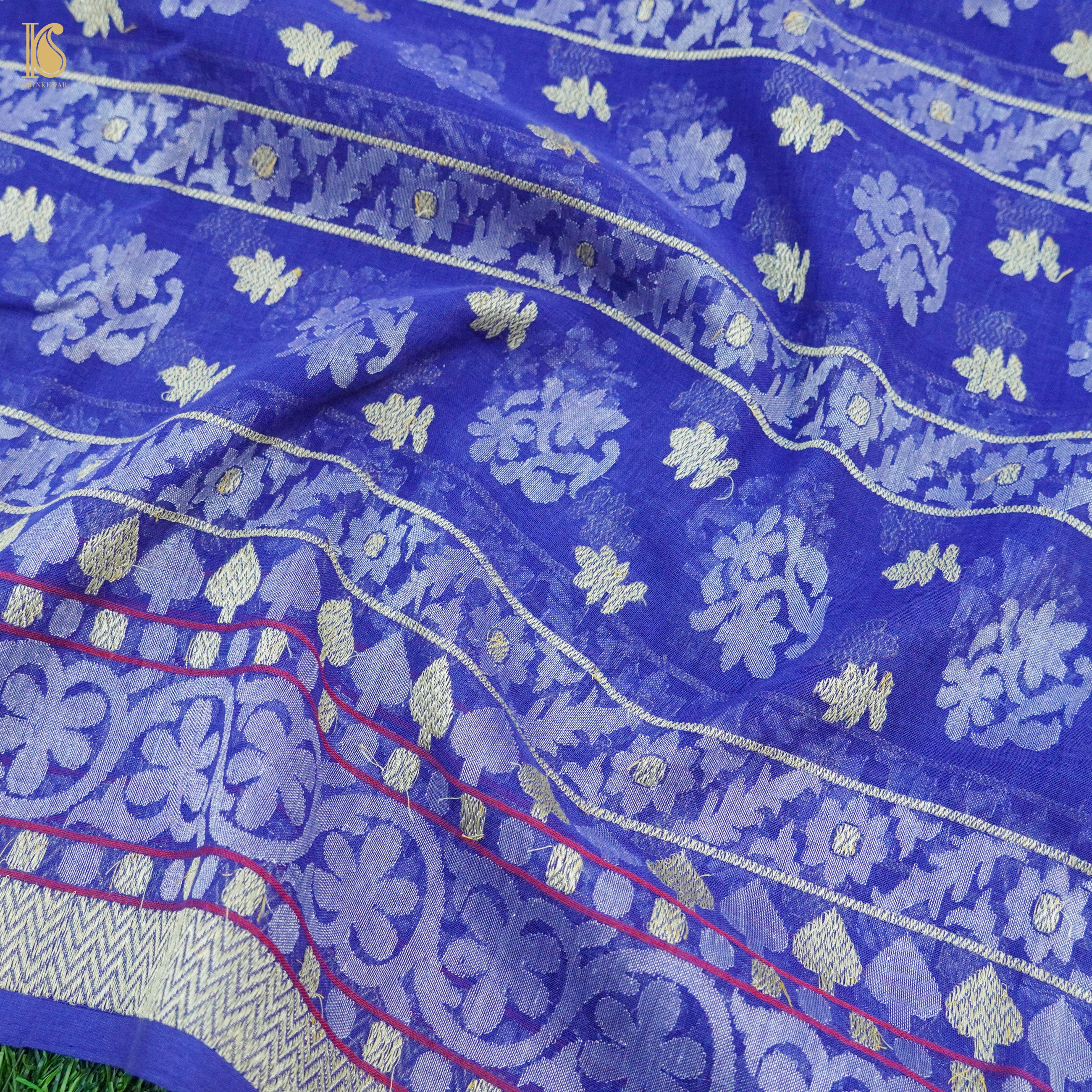 Persian Blue Handwoven Pure Cotton Real Silver Zari Banarasi Saree - Khinkhwab