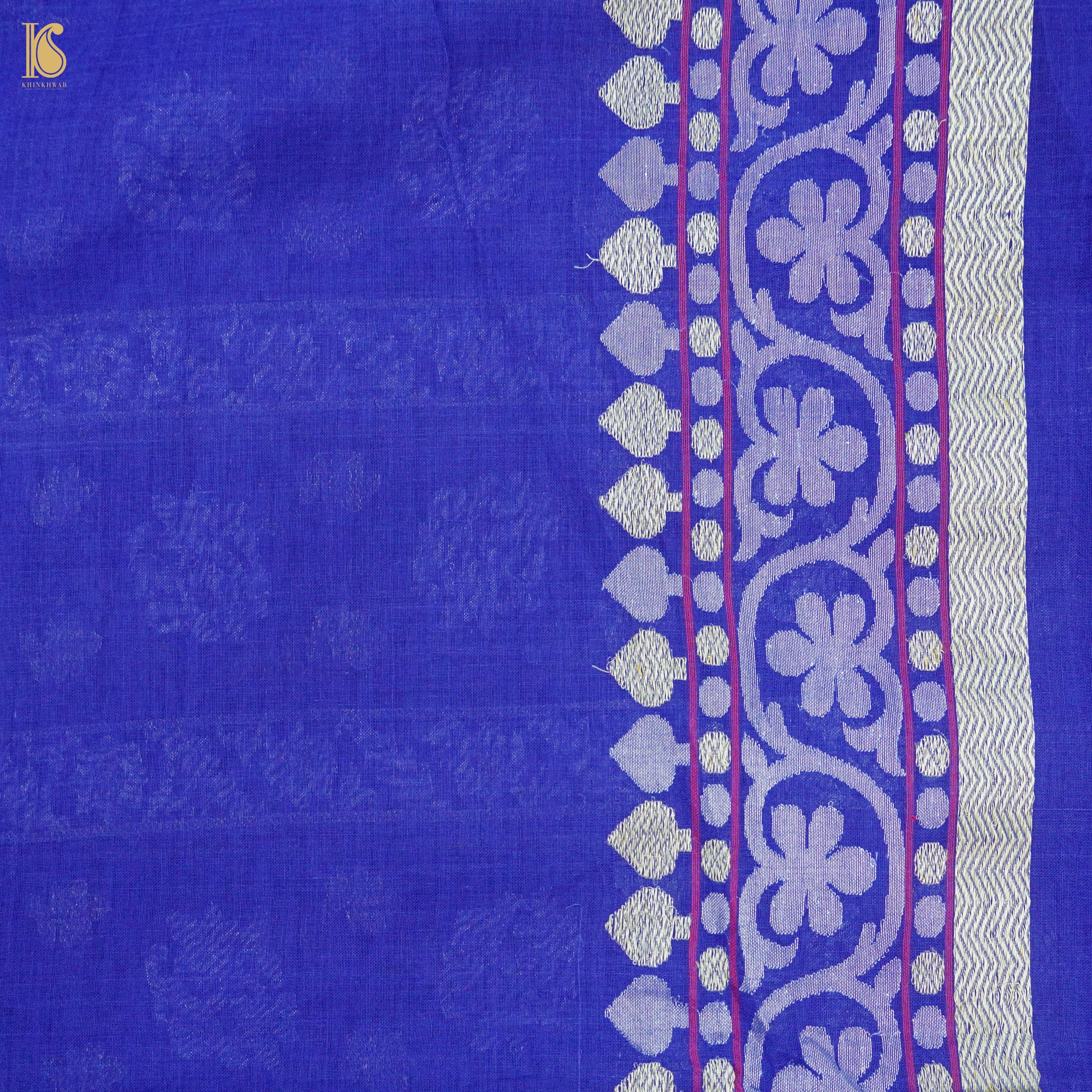 Persian Blue Handwoven Pure Cotton Real Silver Zari Banarasi Saree - Khinkhwab