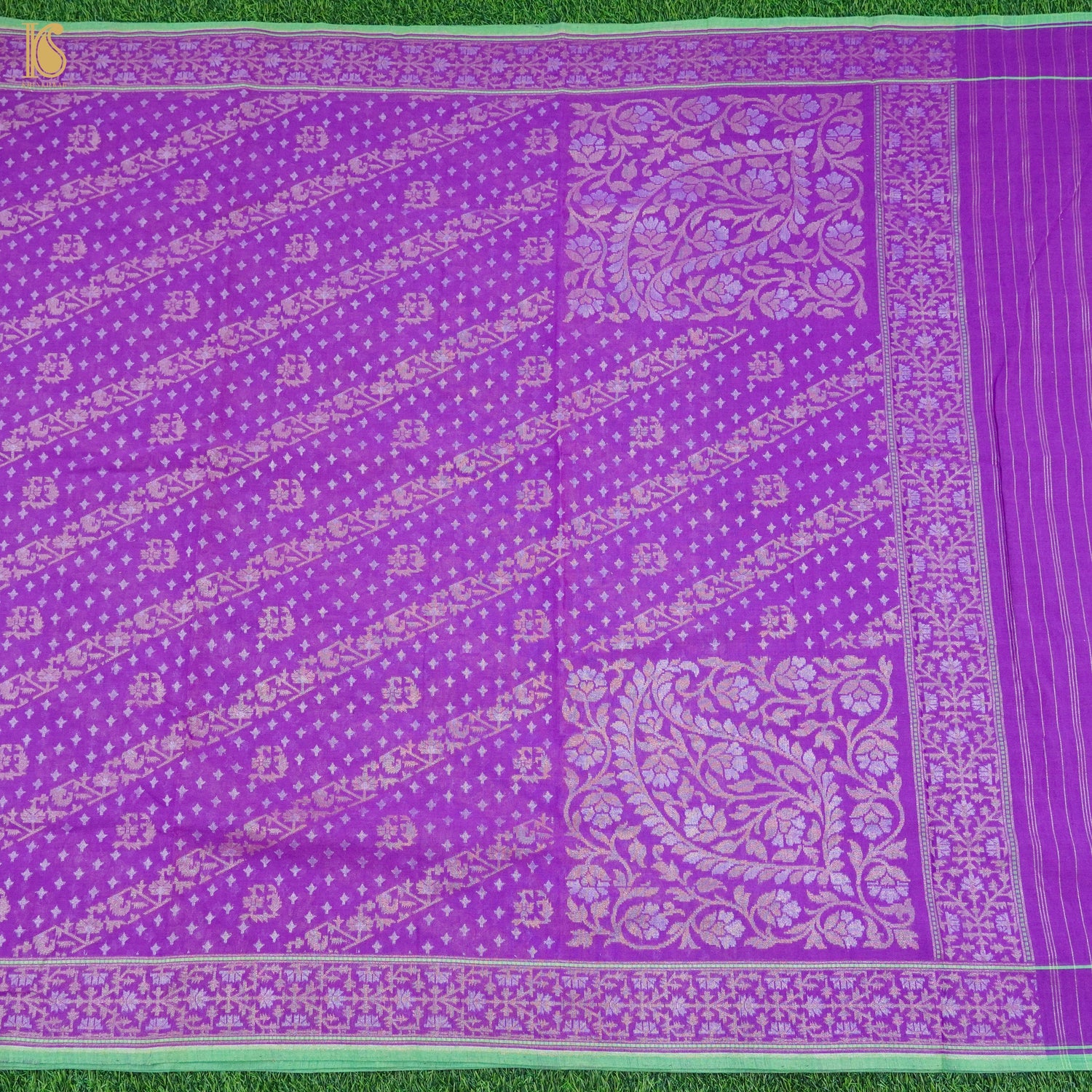 Dark Orchid Pure Cotton Handloom Banarasi Jamdani Ektara Saree - Khinkhwab