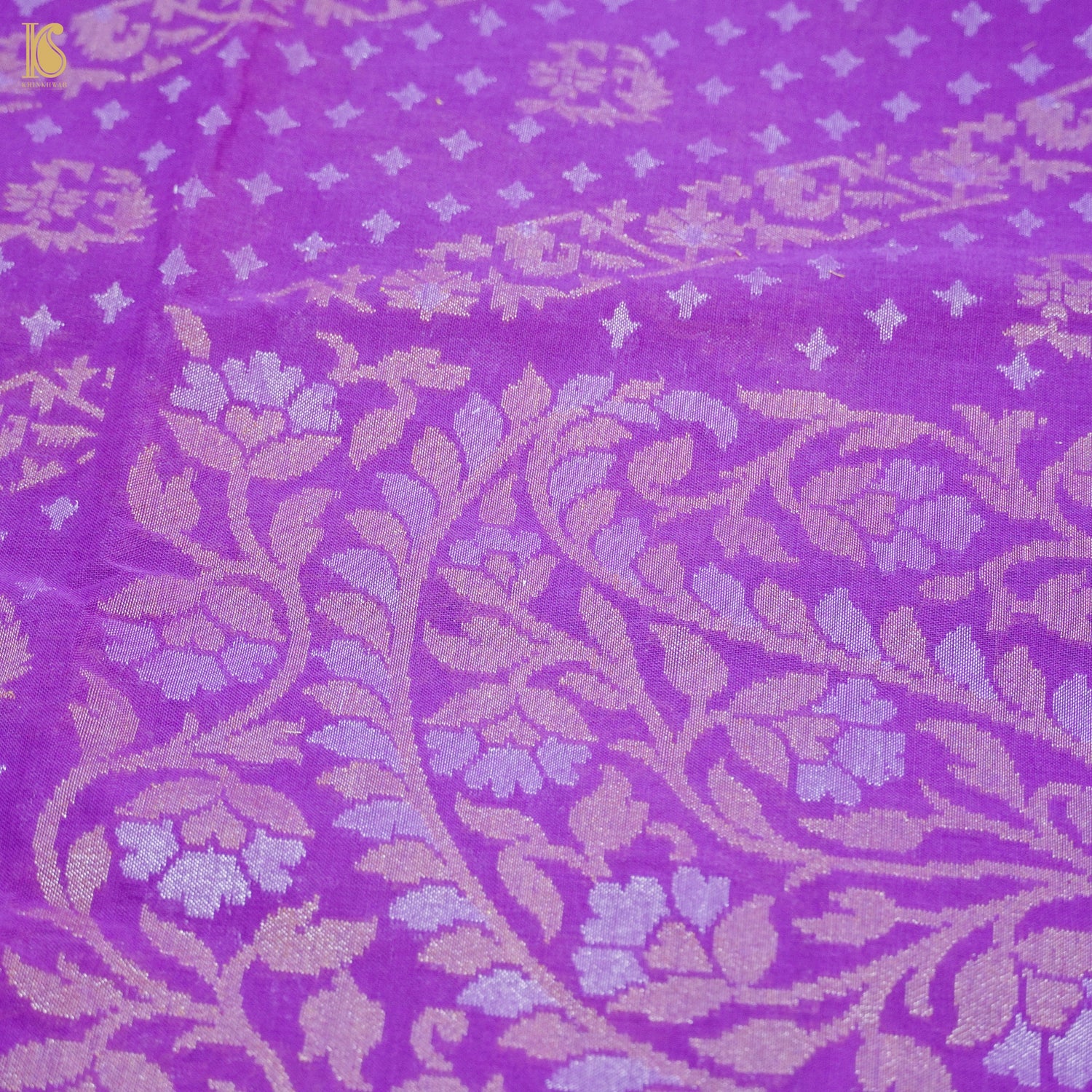 Dark Orchid Pure Cotton Handloom Banarasi Jamdani Ektara Saree - Khinkhwab